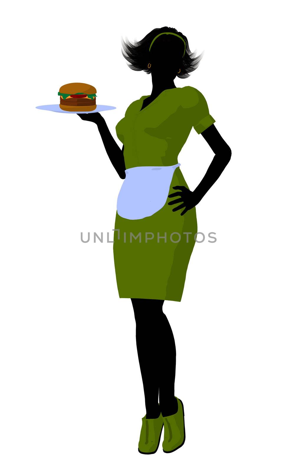 Female waitress silhouette on a white background