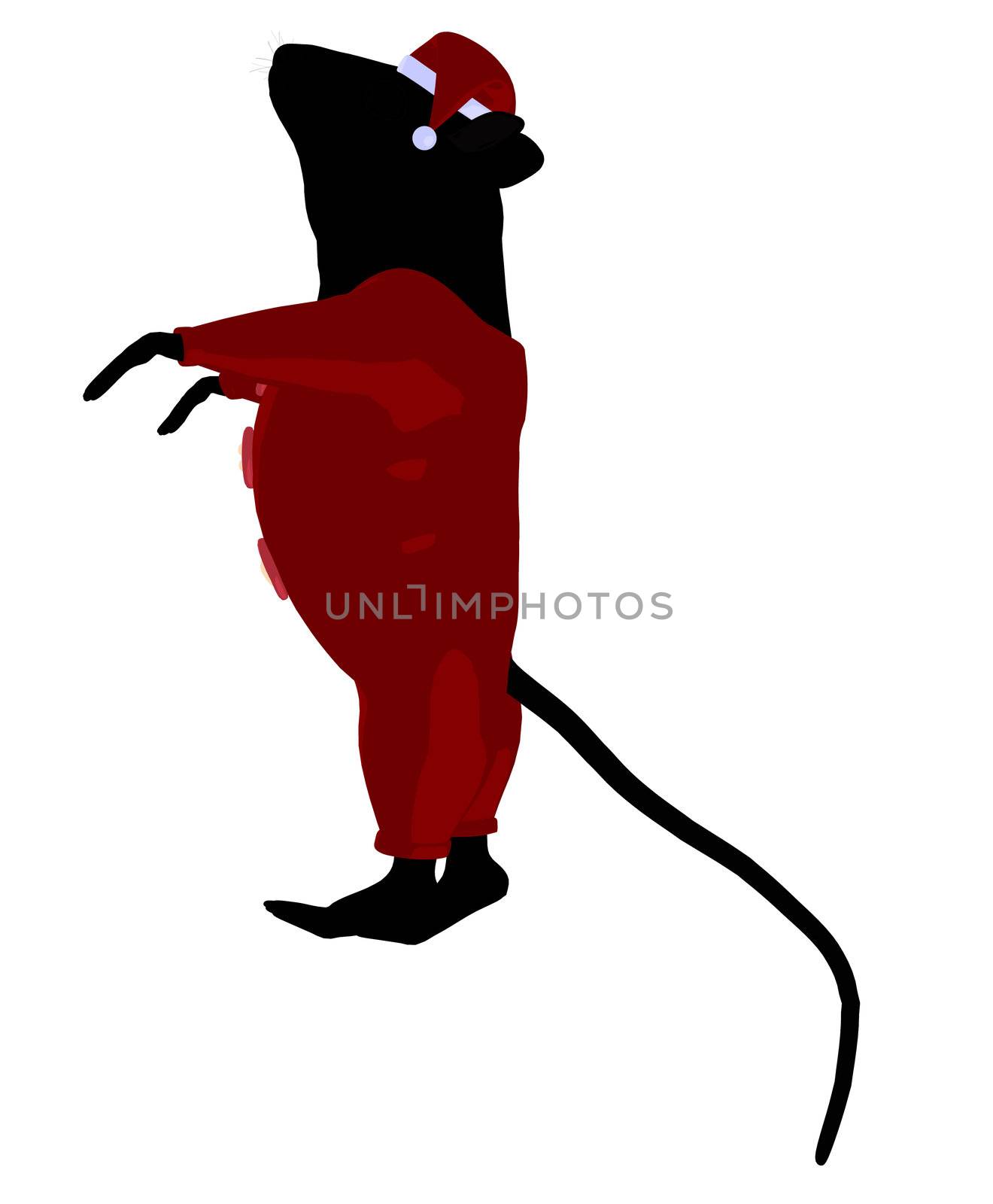 Christmas mouse wearing a santa hat silhouette illustration on a white background