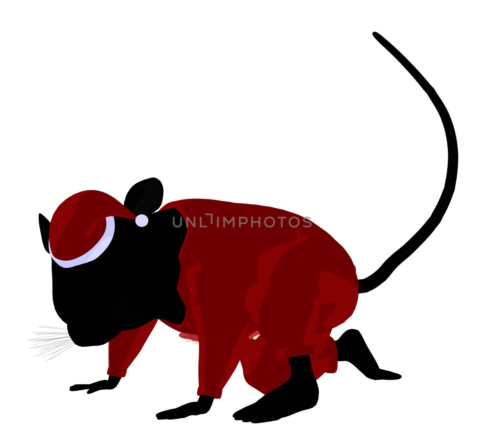 Christmas mouse wearing a santa hat silhouette illustration on a white background
