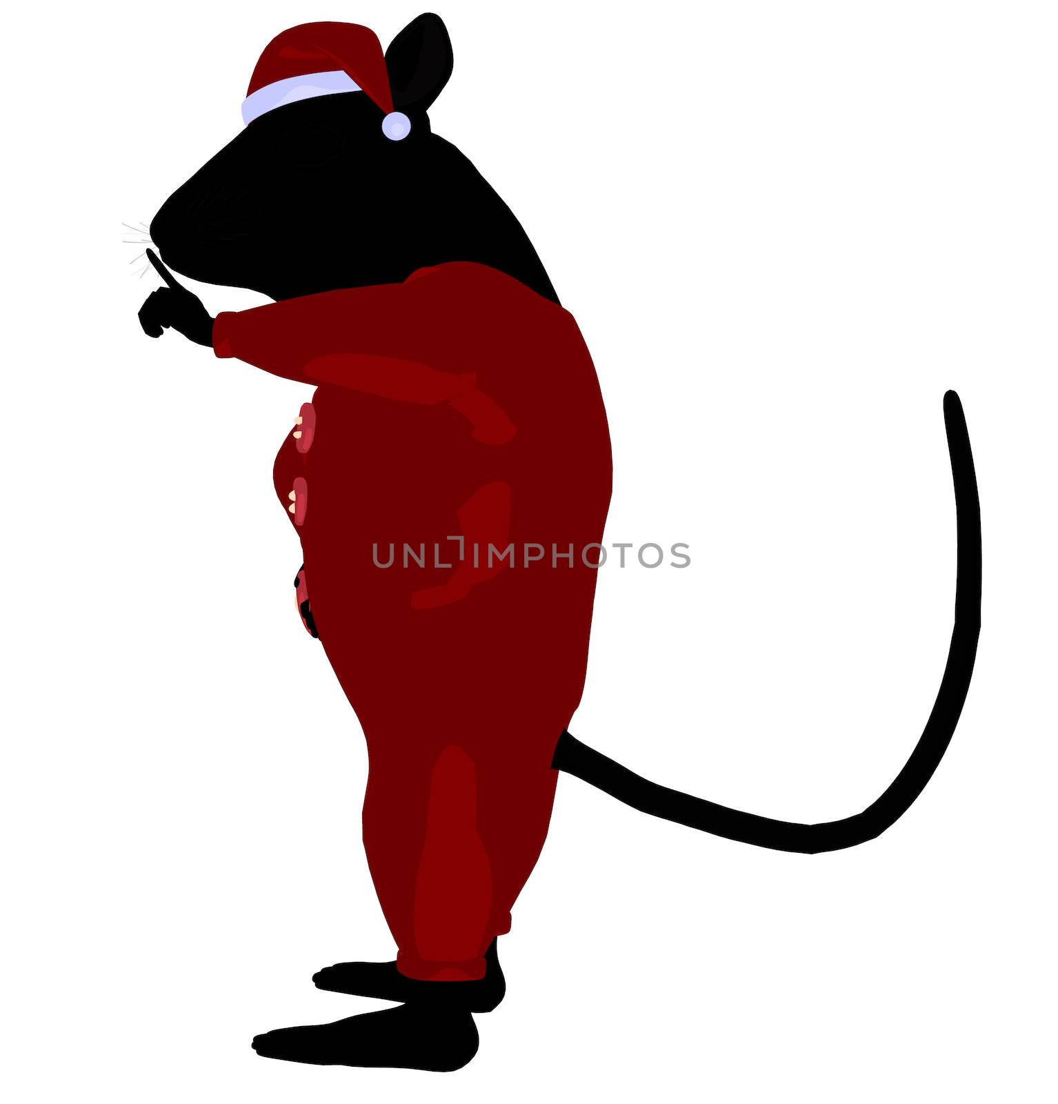 Christmas mouse wearing a santa hat silhouette illustration on a white background