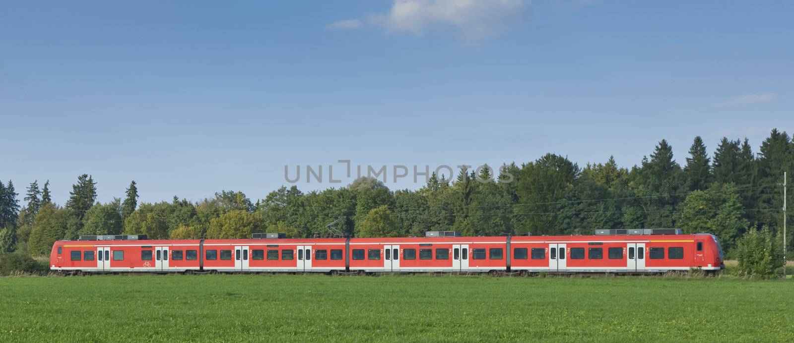 An image of a typical red train in Germany Bavaria