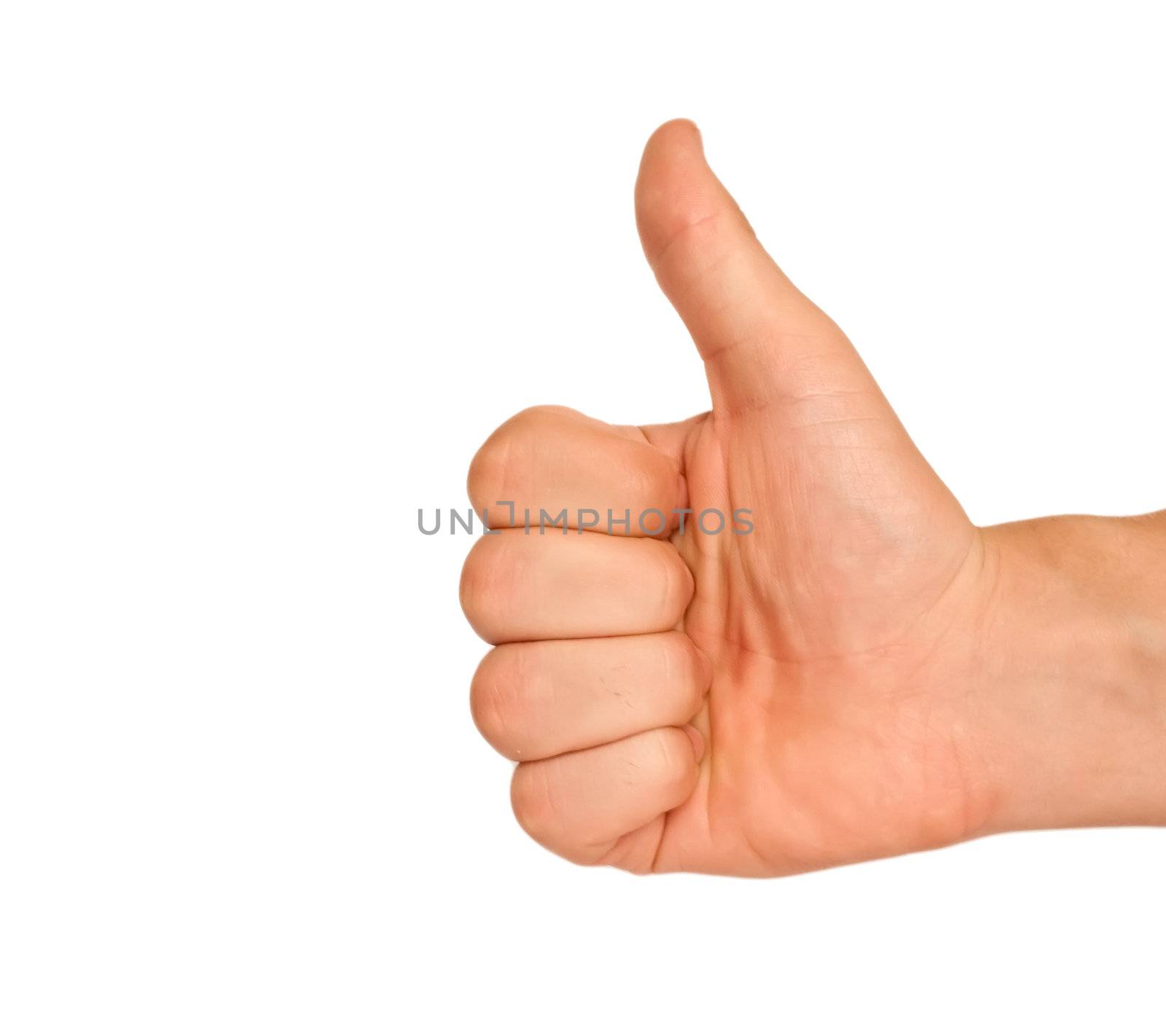 The thumb lifted upwards on a white background by Diversphoto