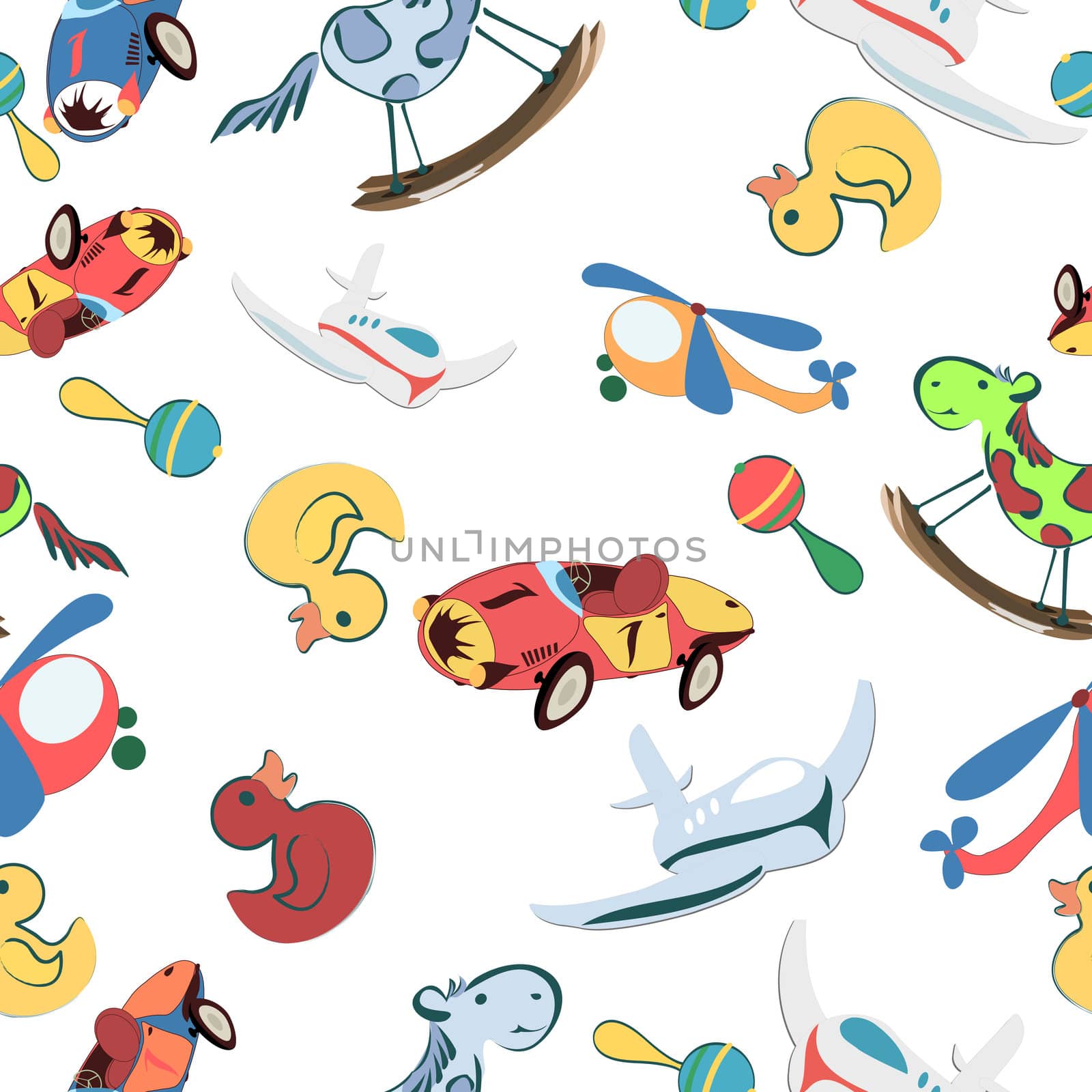 Seamless background with toys, cartoon art