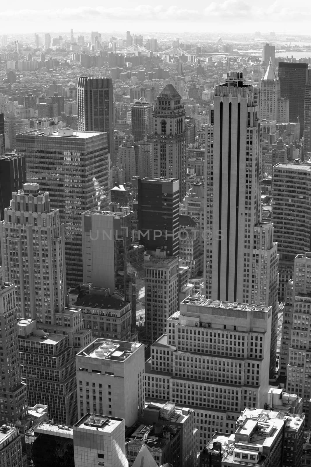 Photo of New York city in black and white.