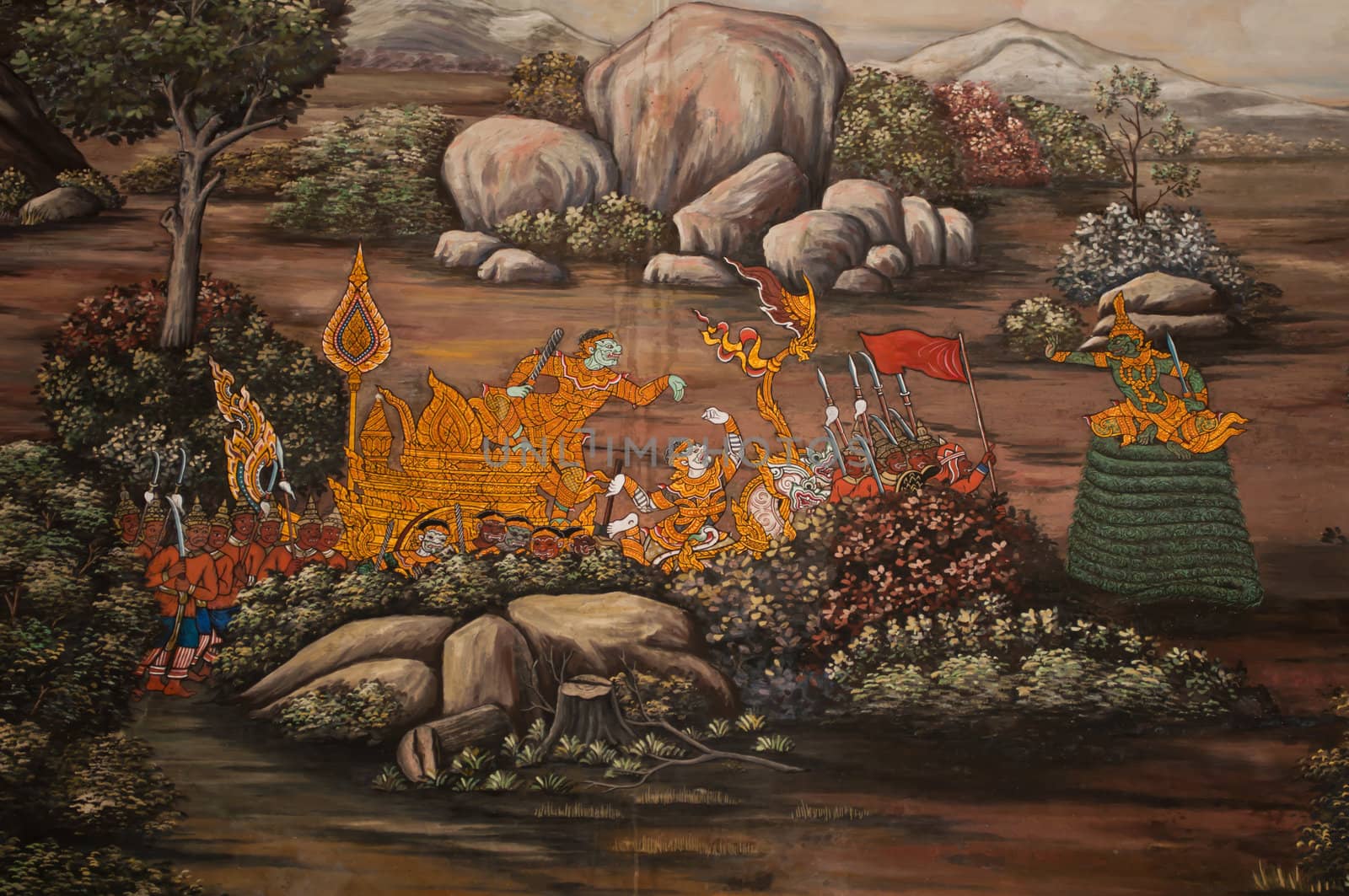 thai art on wall in temple