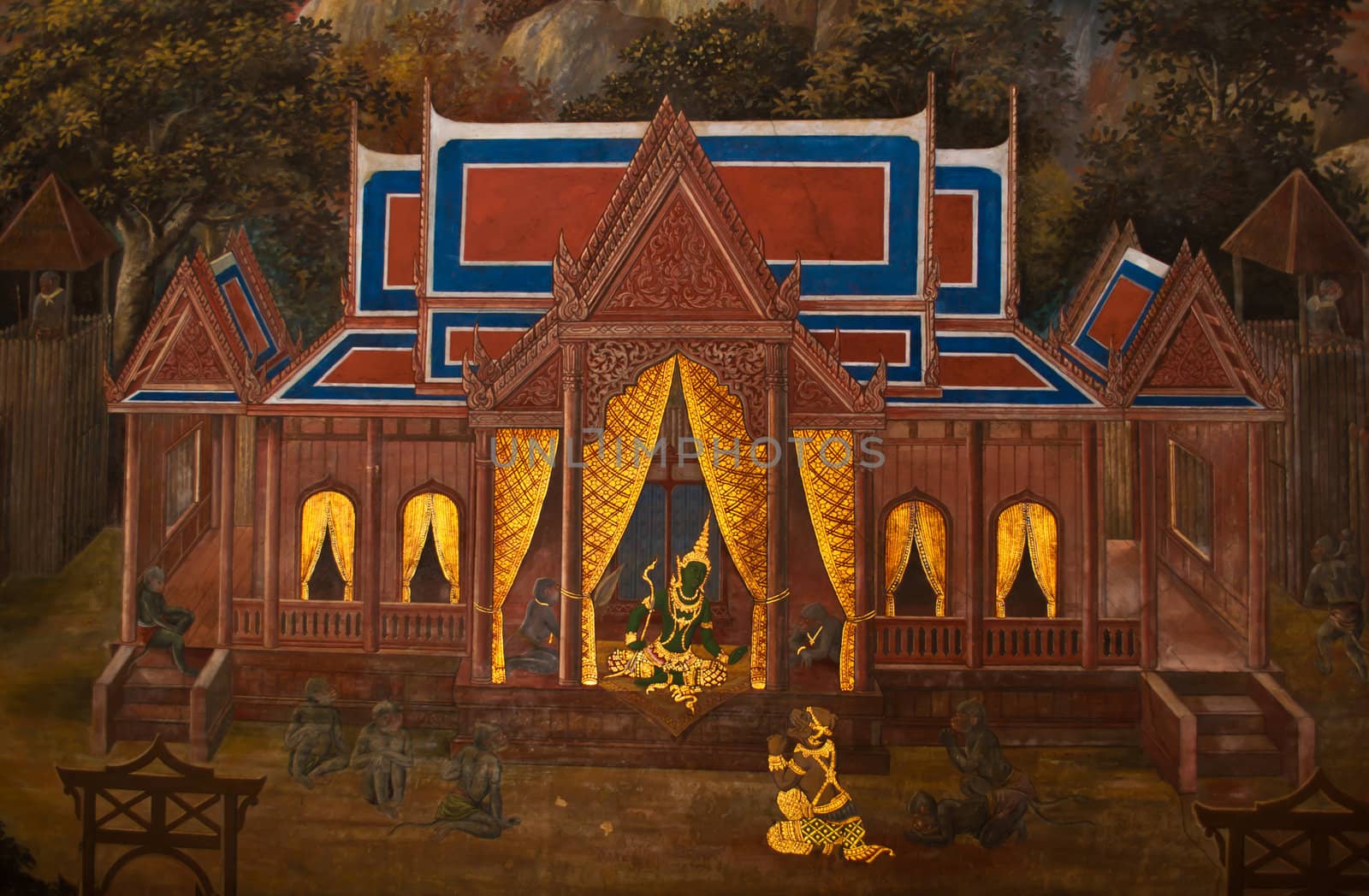 thai art on wall in temple