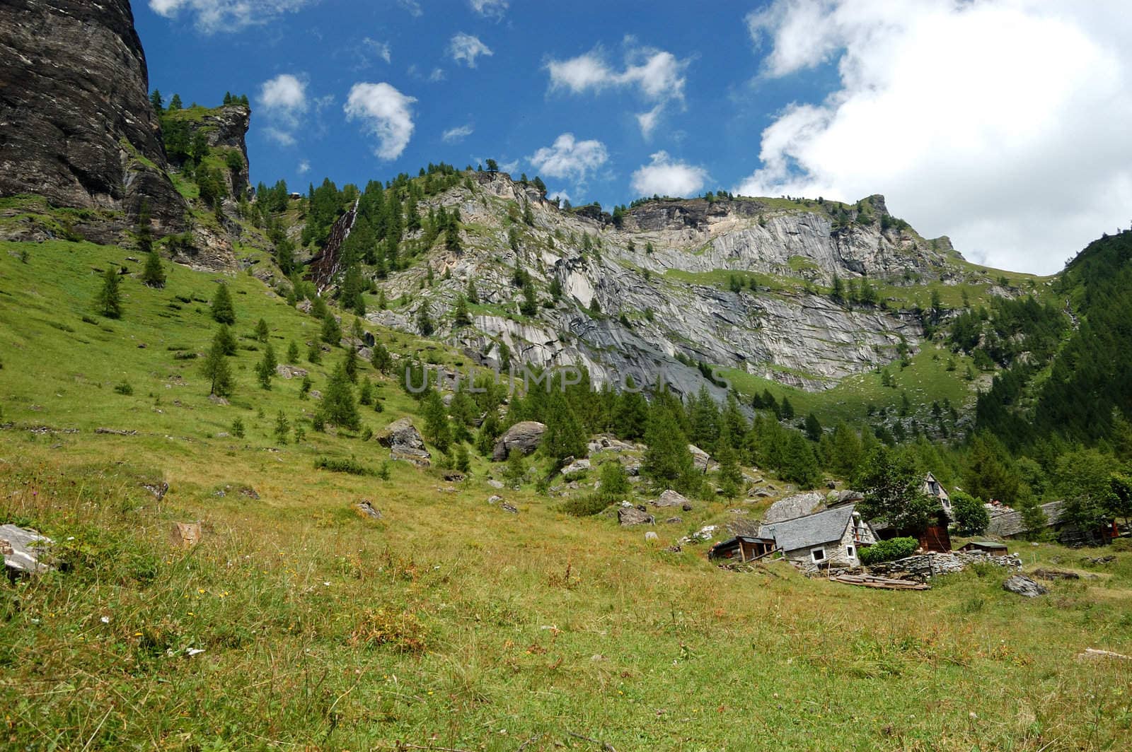 Alpine Village landscape in summer, Agaro, Piemonte, Italy