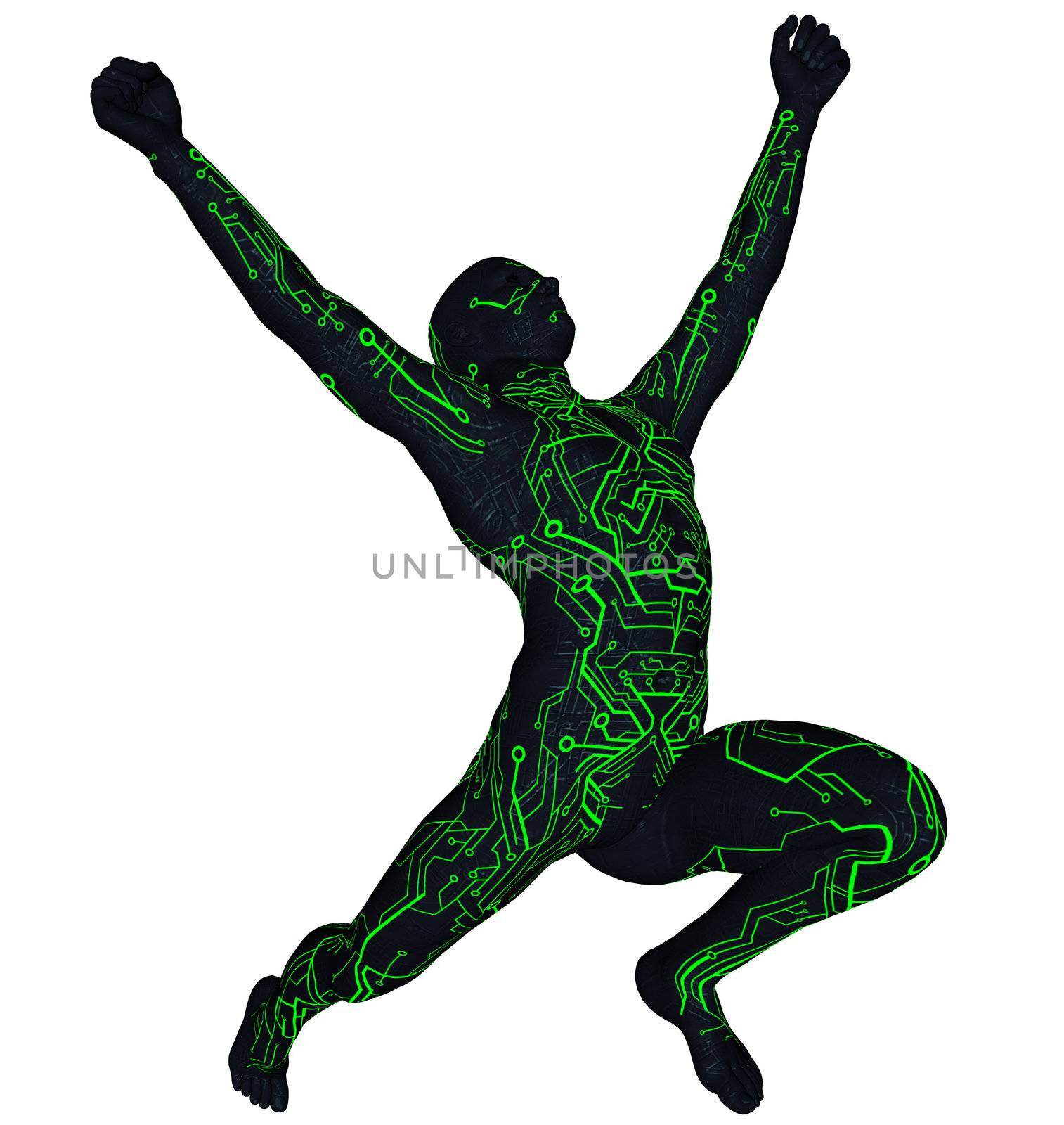 3D rendered futuristic android on white background isolated