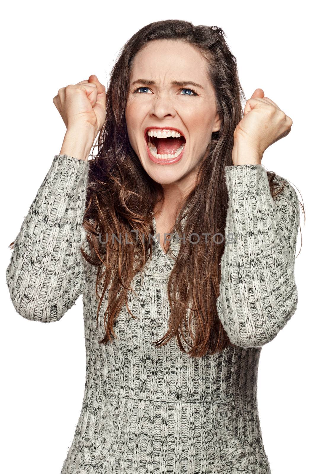 A strong image of a very upset and angry woman  screaming.  by Jaykayl