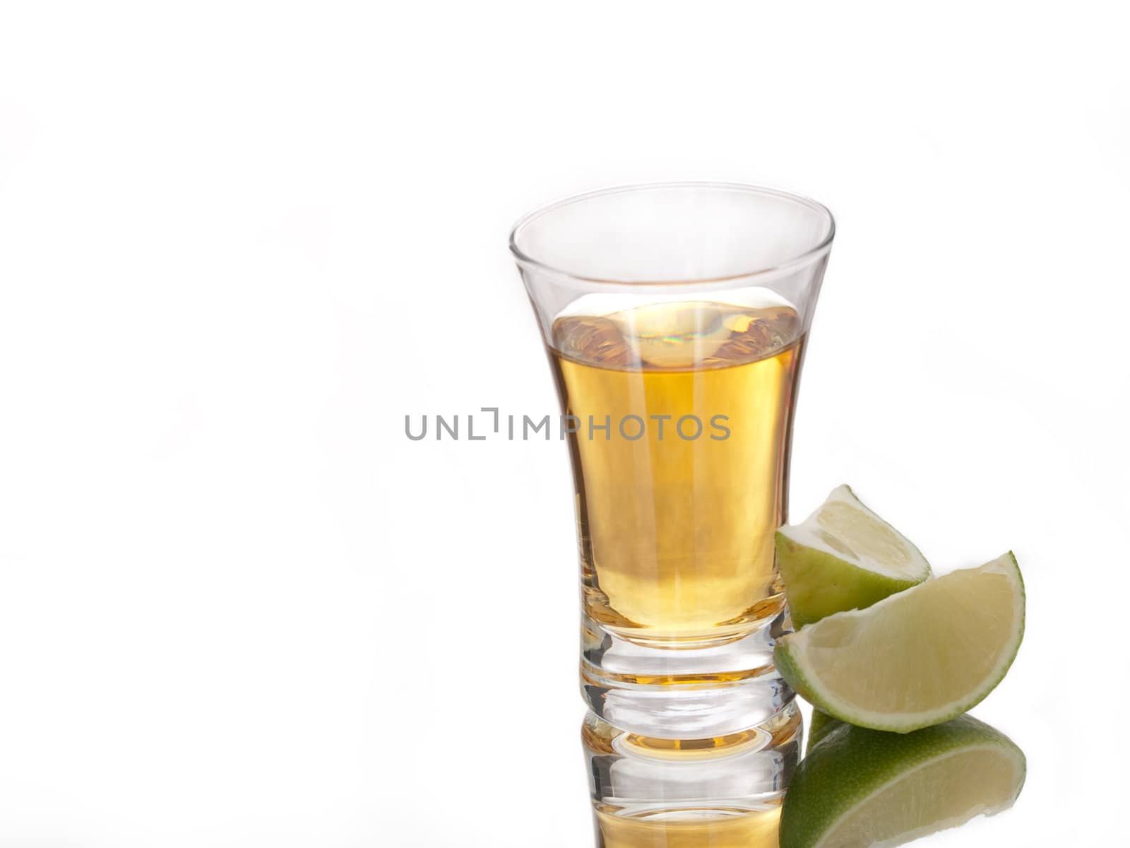 A shot of golden tequila