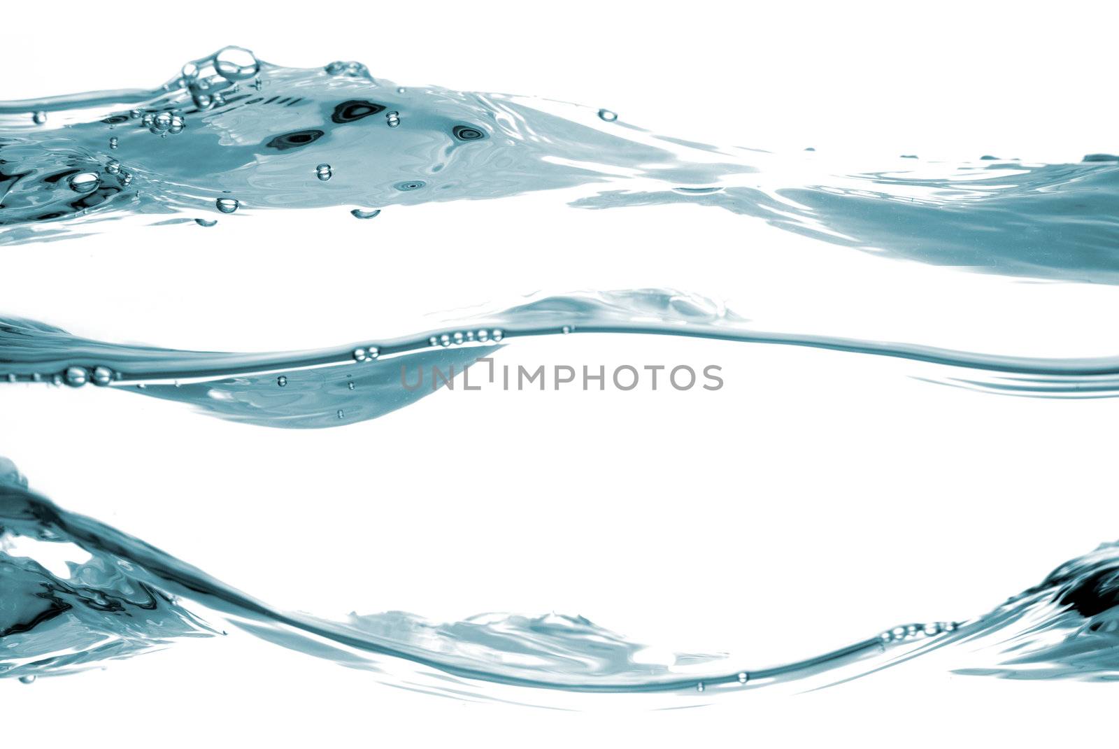Blue water waves flowing isolated on white background.