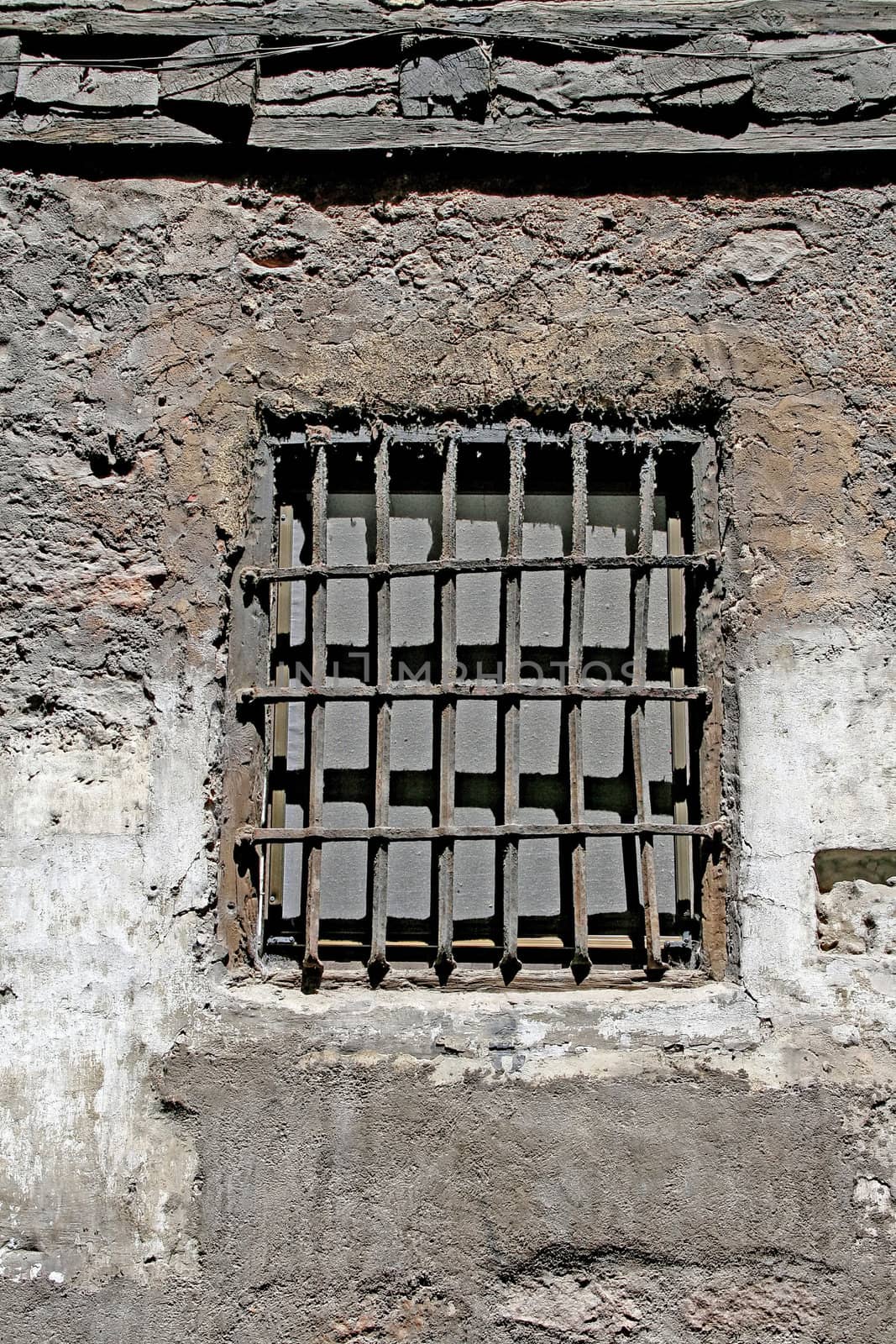 Window in wall of old house