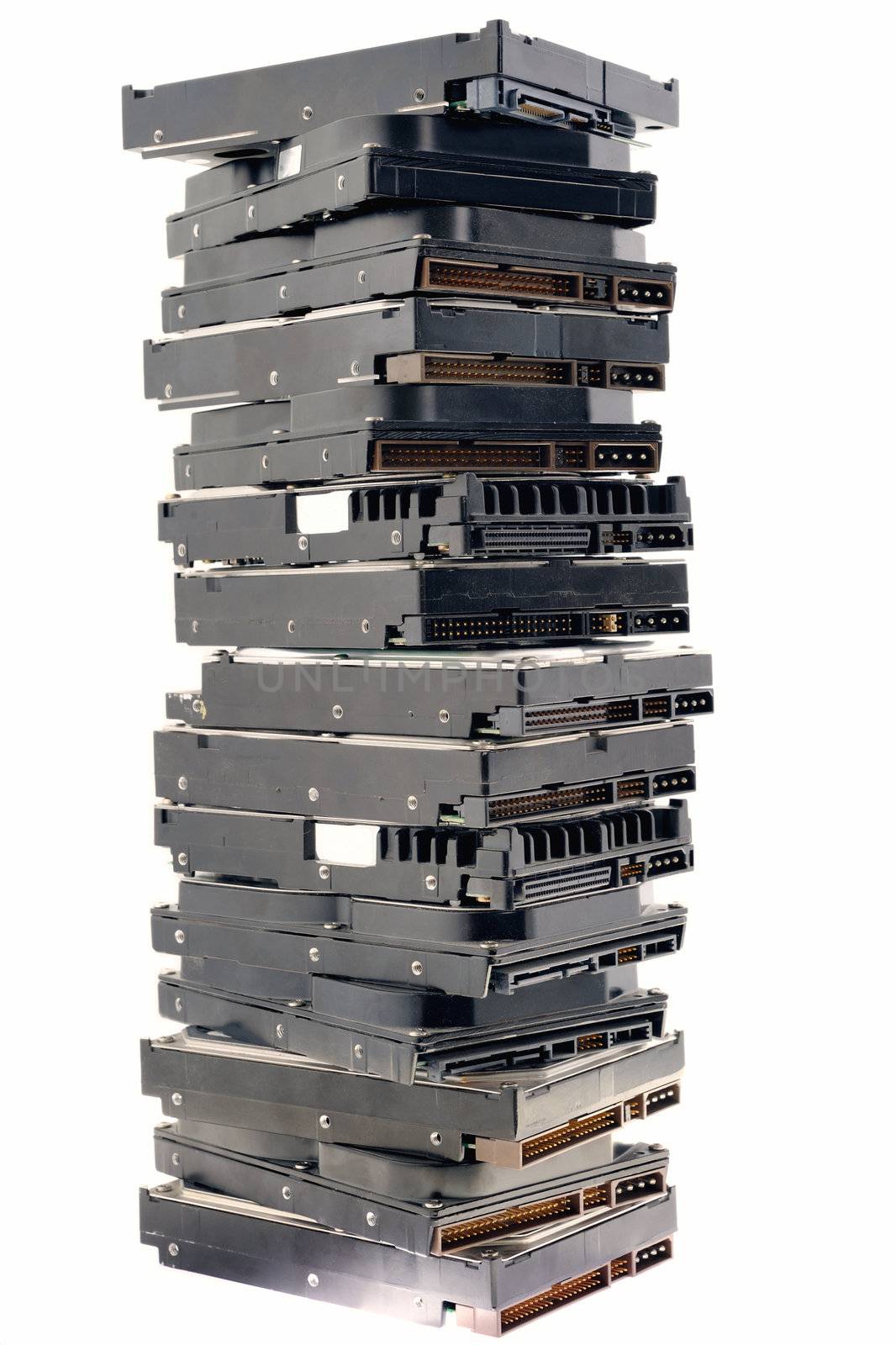 Stack of hard discs on the white background