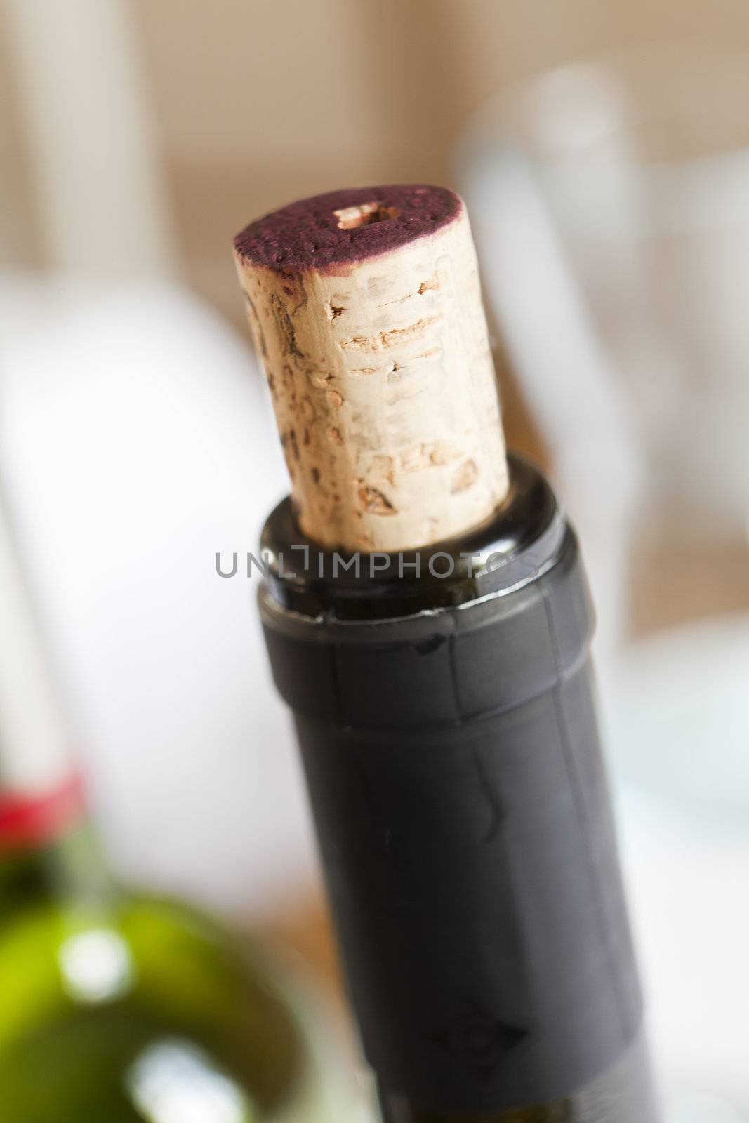 Close up of a cork in wine bottle