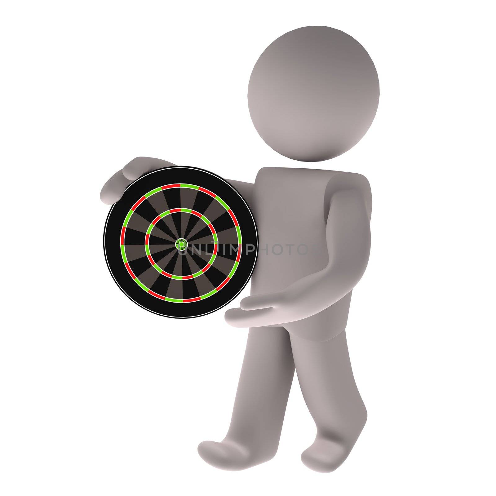 People with dartboard on white background