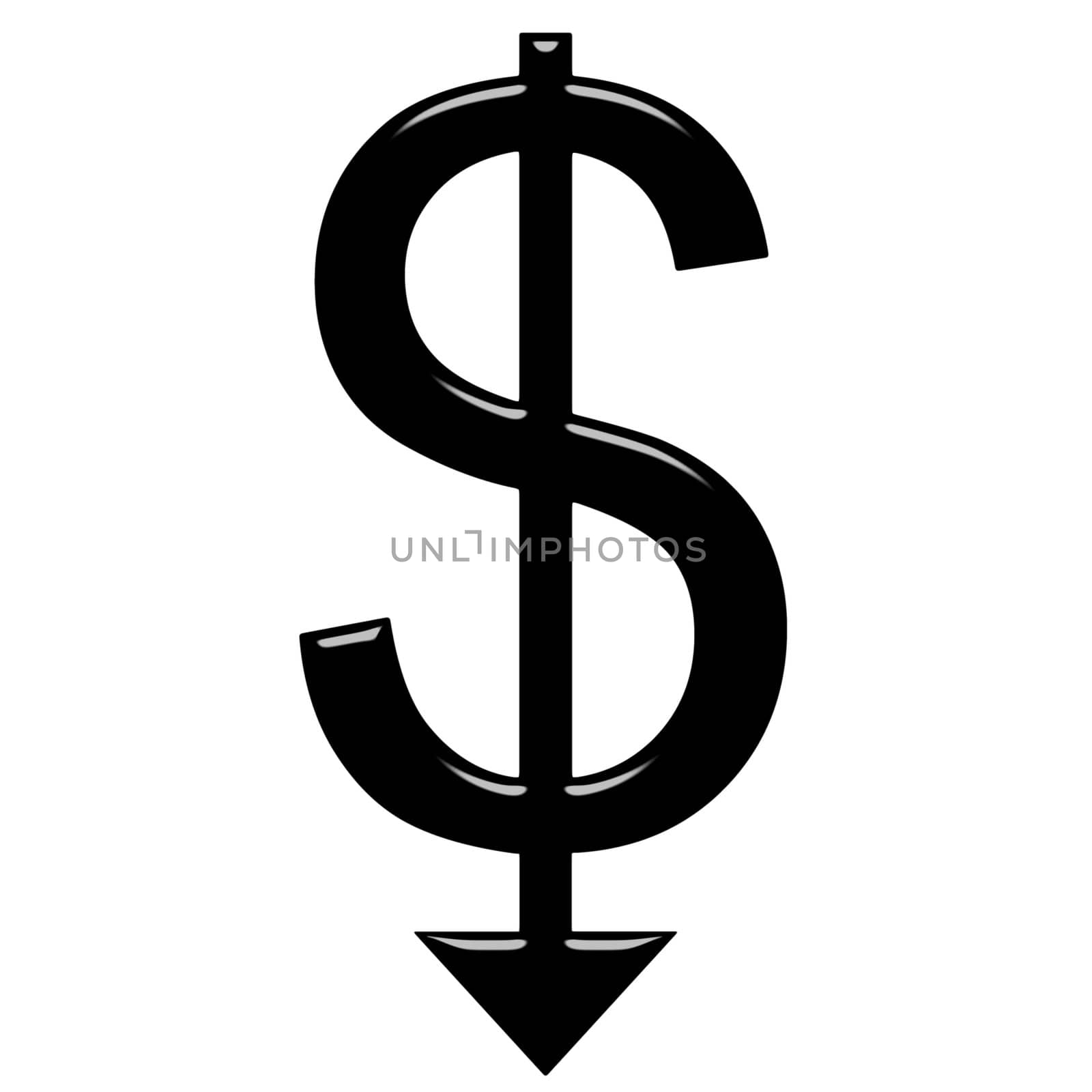 3d black falling dollar isolated in white
