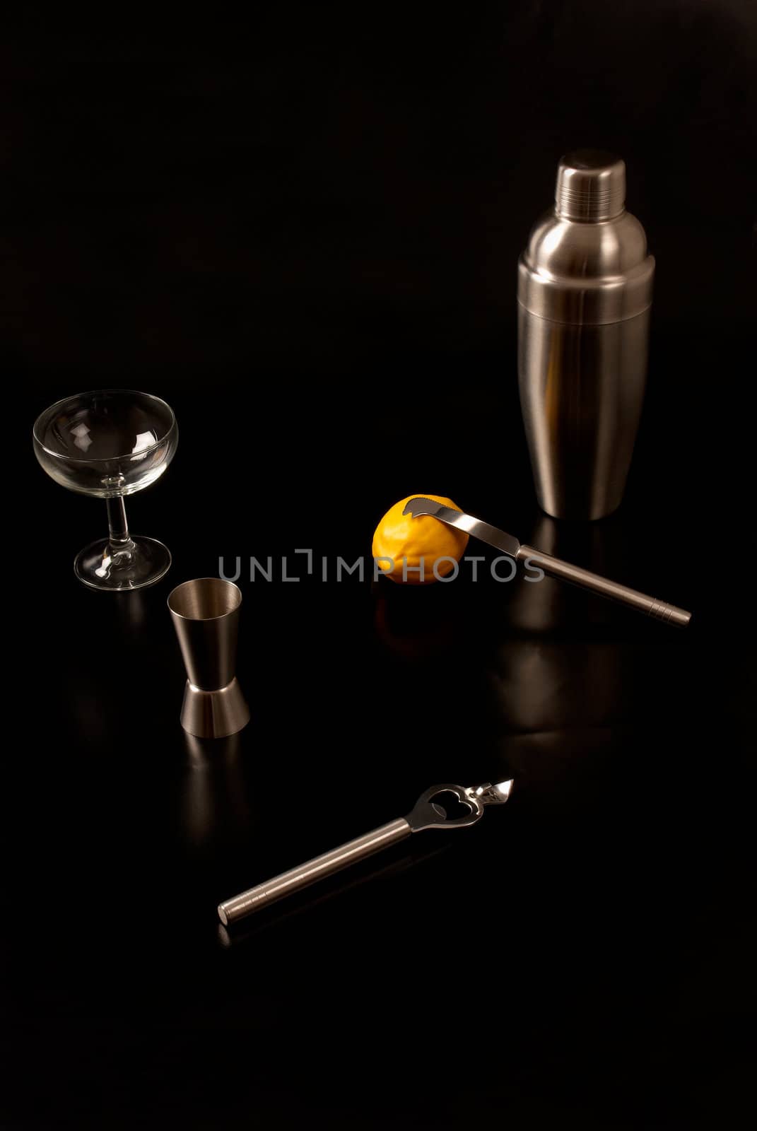 A basic set of cocktail utensils for the barman