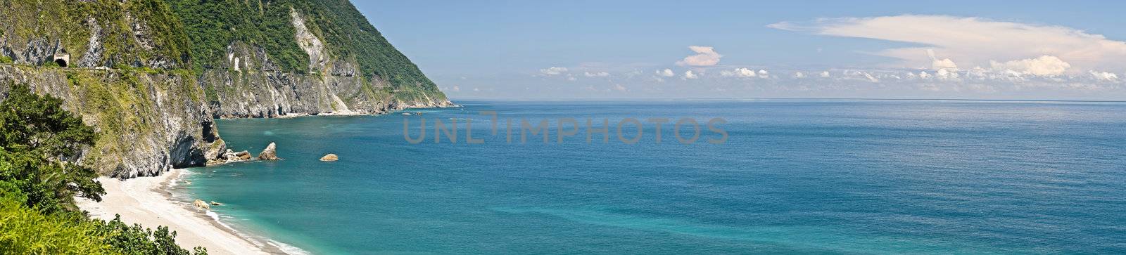 Panoramic landscape of ocean and road, Qingshui Cliff in Taiwan, Asia.