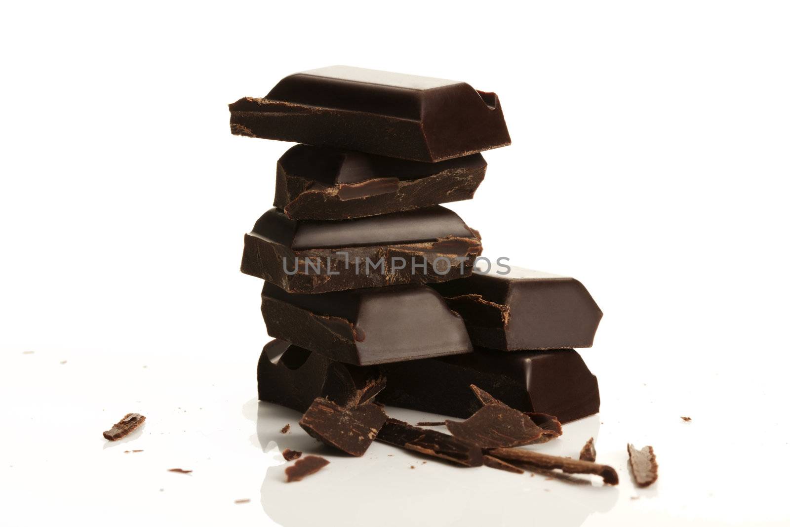 stack of plain chocolate on white background
