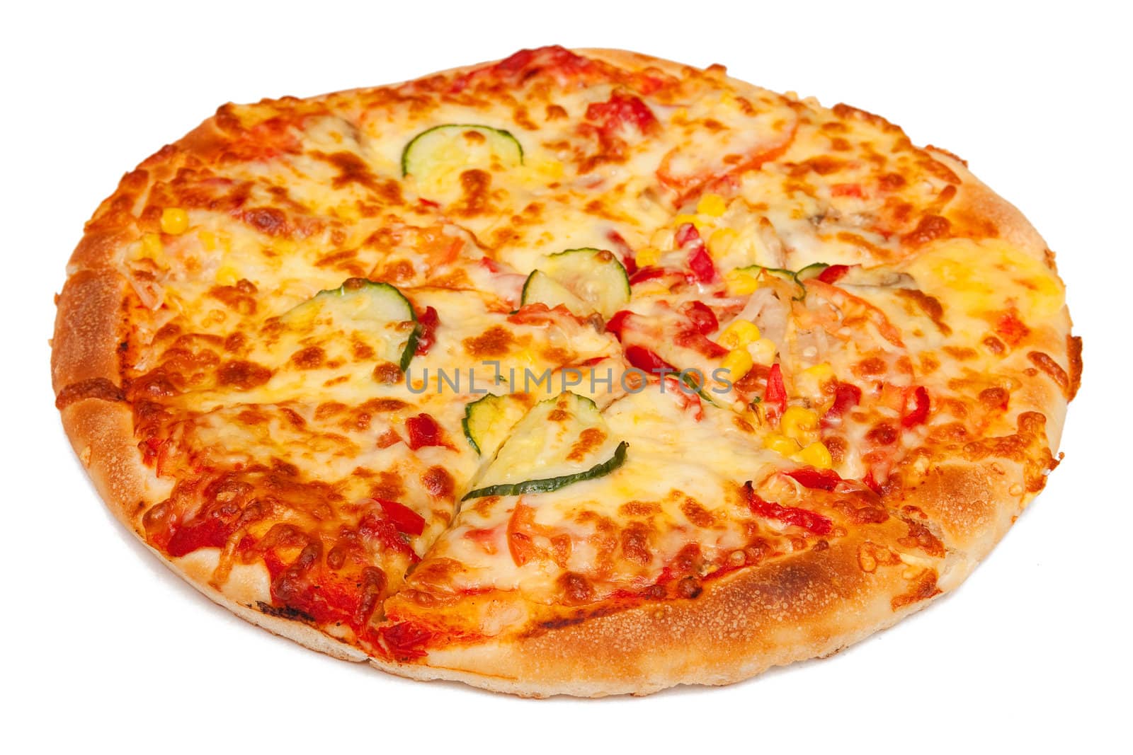 Pizza with vegetables isolated on white