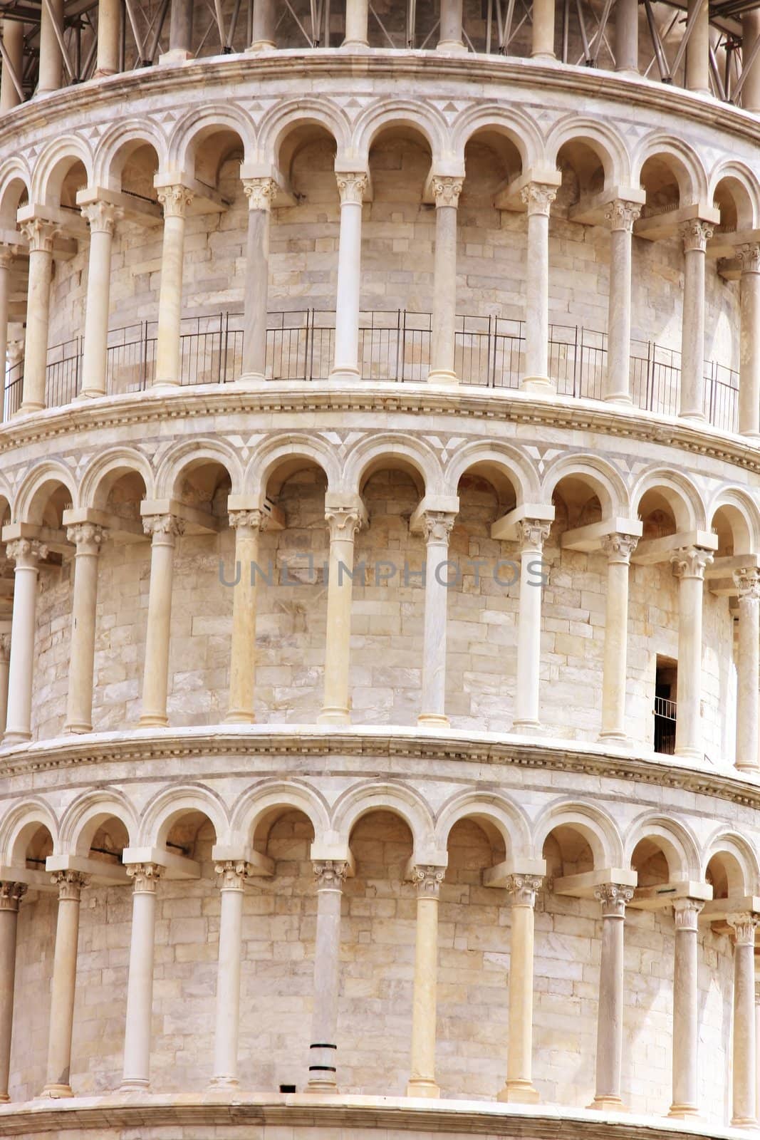 details of Leaning tower in Pisa, Tuscany, Italy 