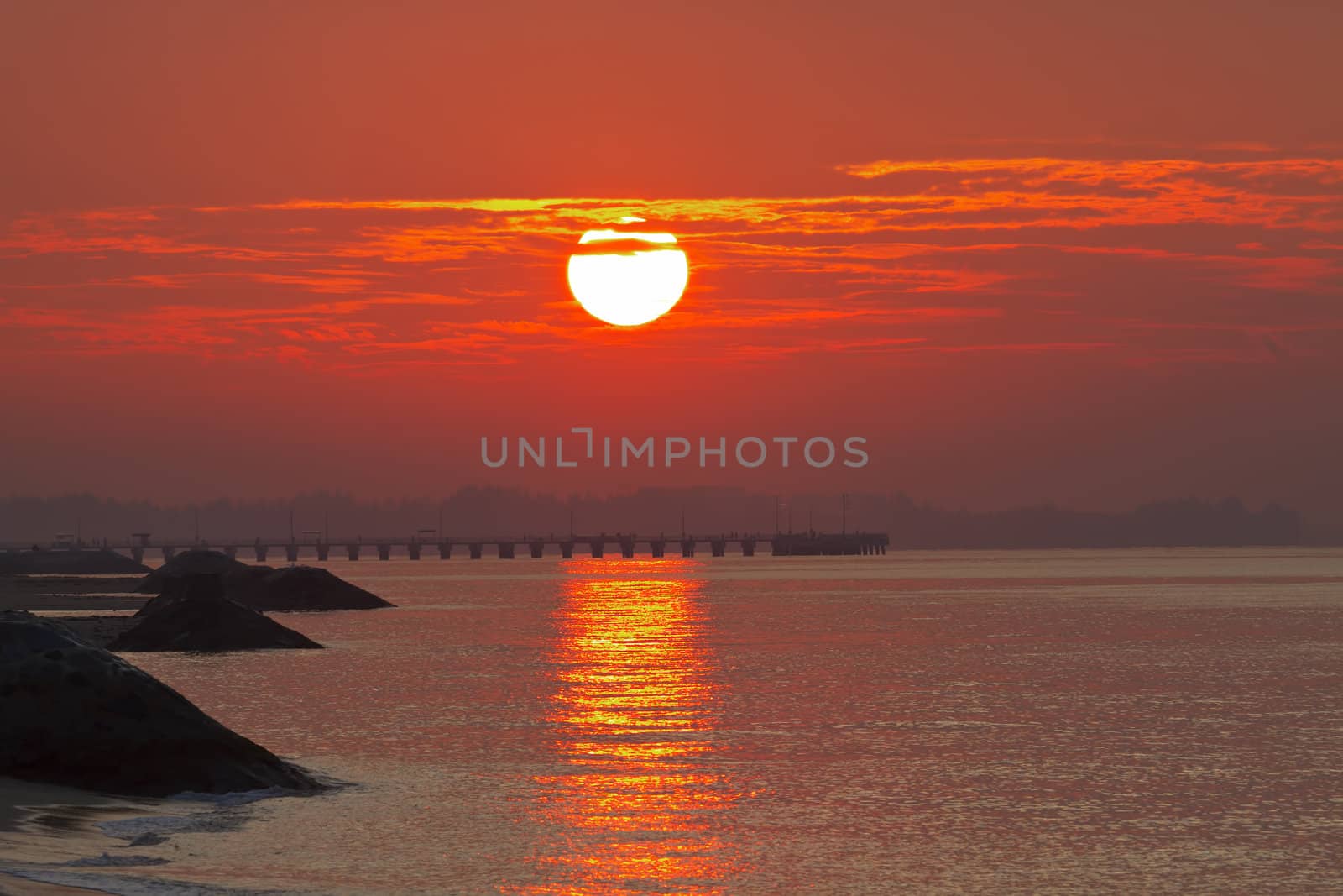 Sunrise over the Jetty at East Coast Park Beach in Singapore 2