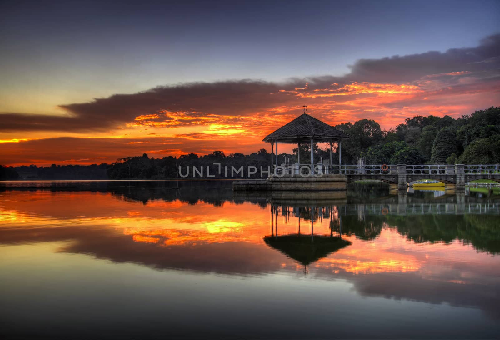 Sunset at the Lower Peirce Reservoir Lake in Singapore