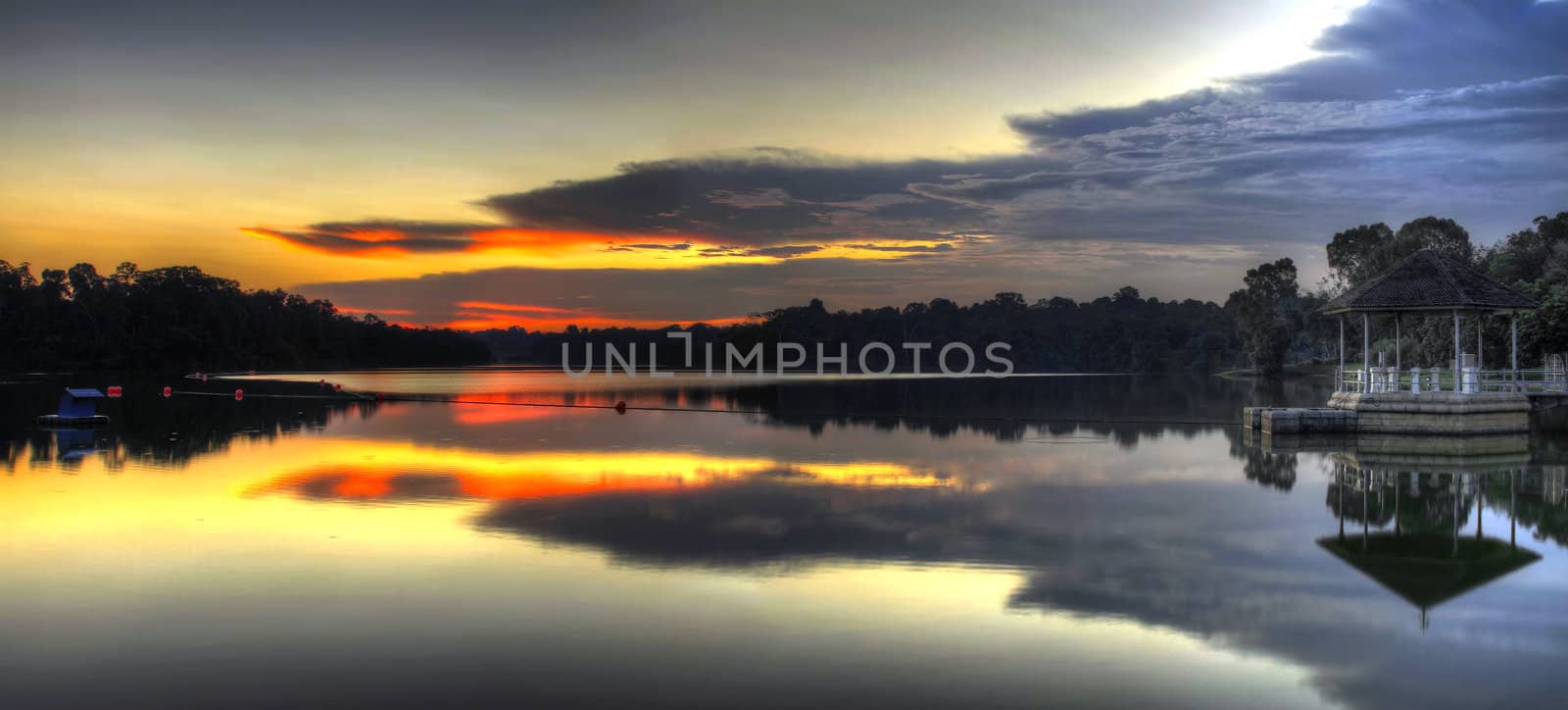 Sunset at the Lower Peirce Reservoir Lake in Singapore Panorama