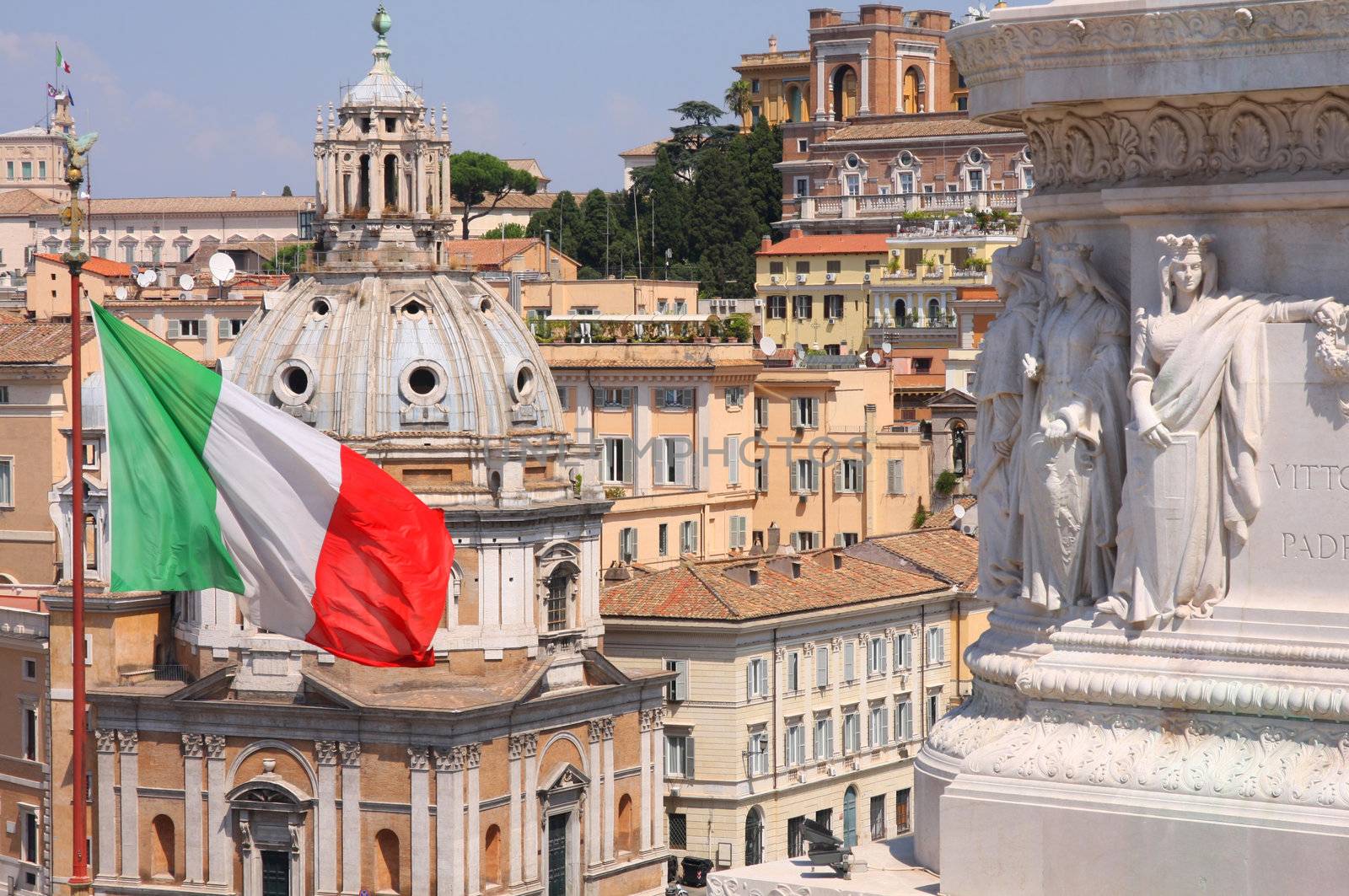 view of panorama Rome, Italy, skyline from Vittorio Emanuele, Piazza Venezia