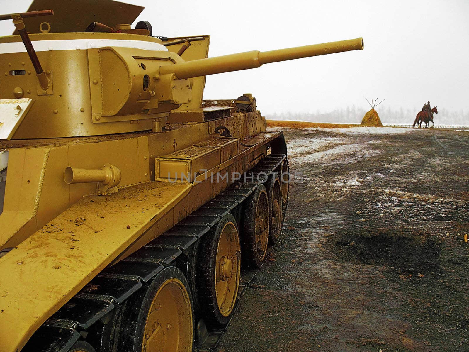 tank Bt-7 - on the right crater from blast - afield riders