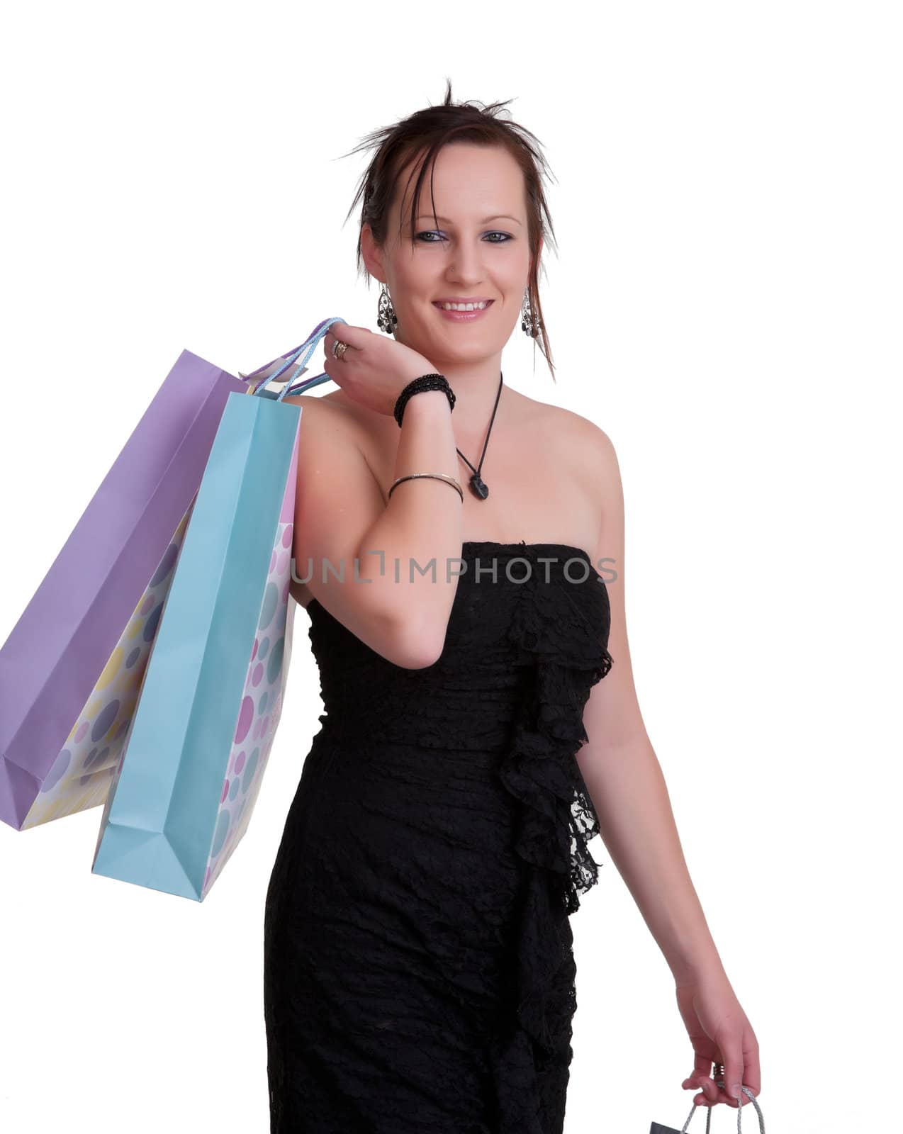 young woman with shopping bags on white by clearviewstock