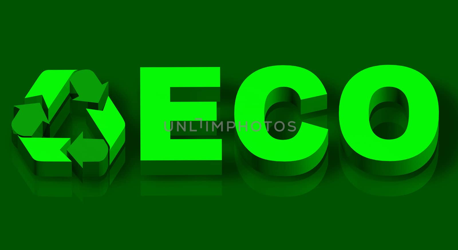 3D illustration of eco word over green background