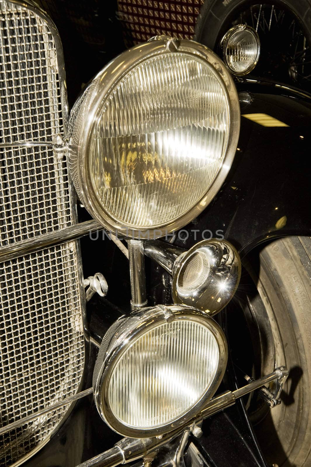 The old automobile headlight taken as close up
