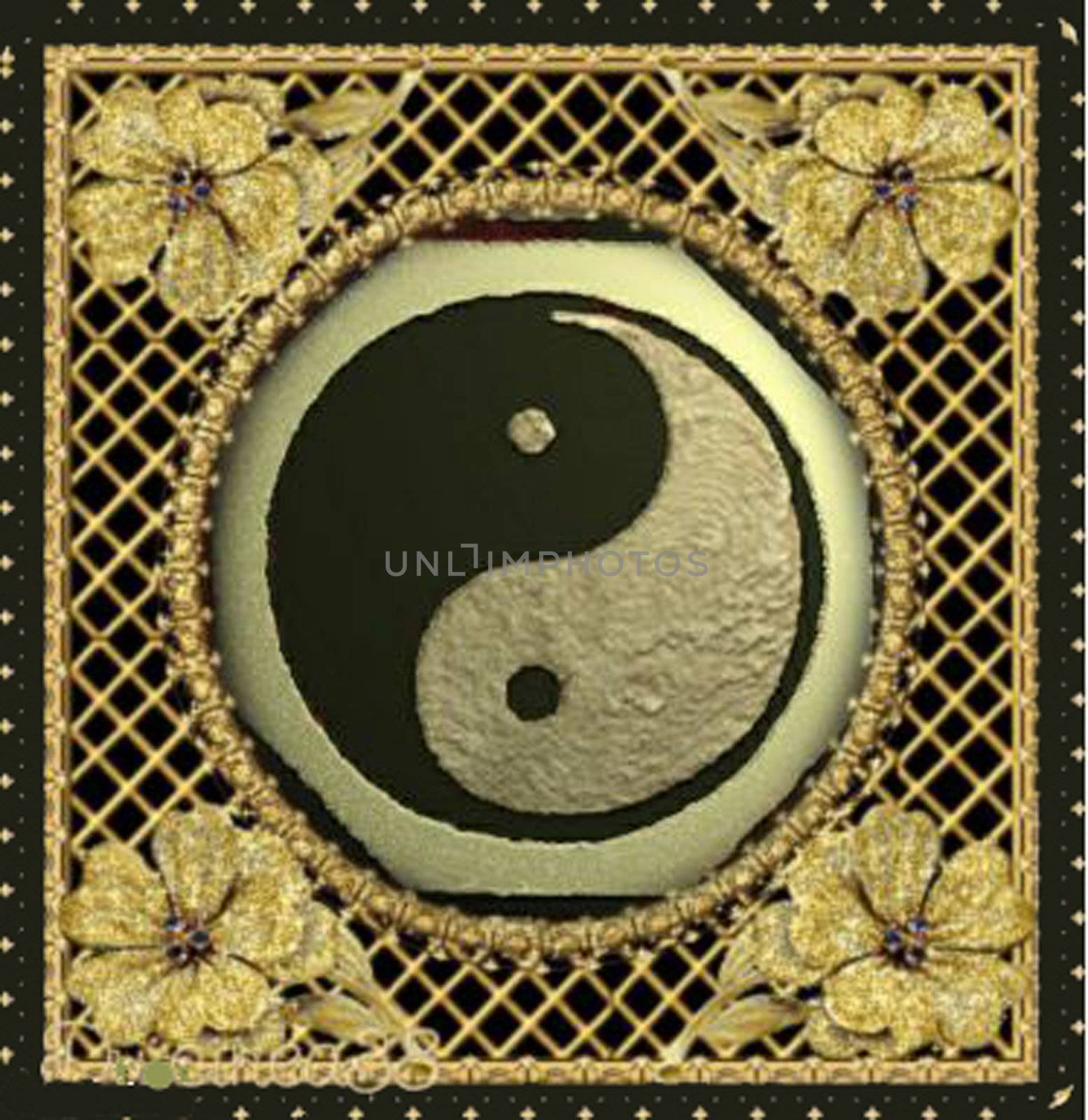 Gold Ying Yang Symbol on background  by Baltus