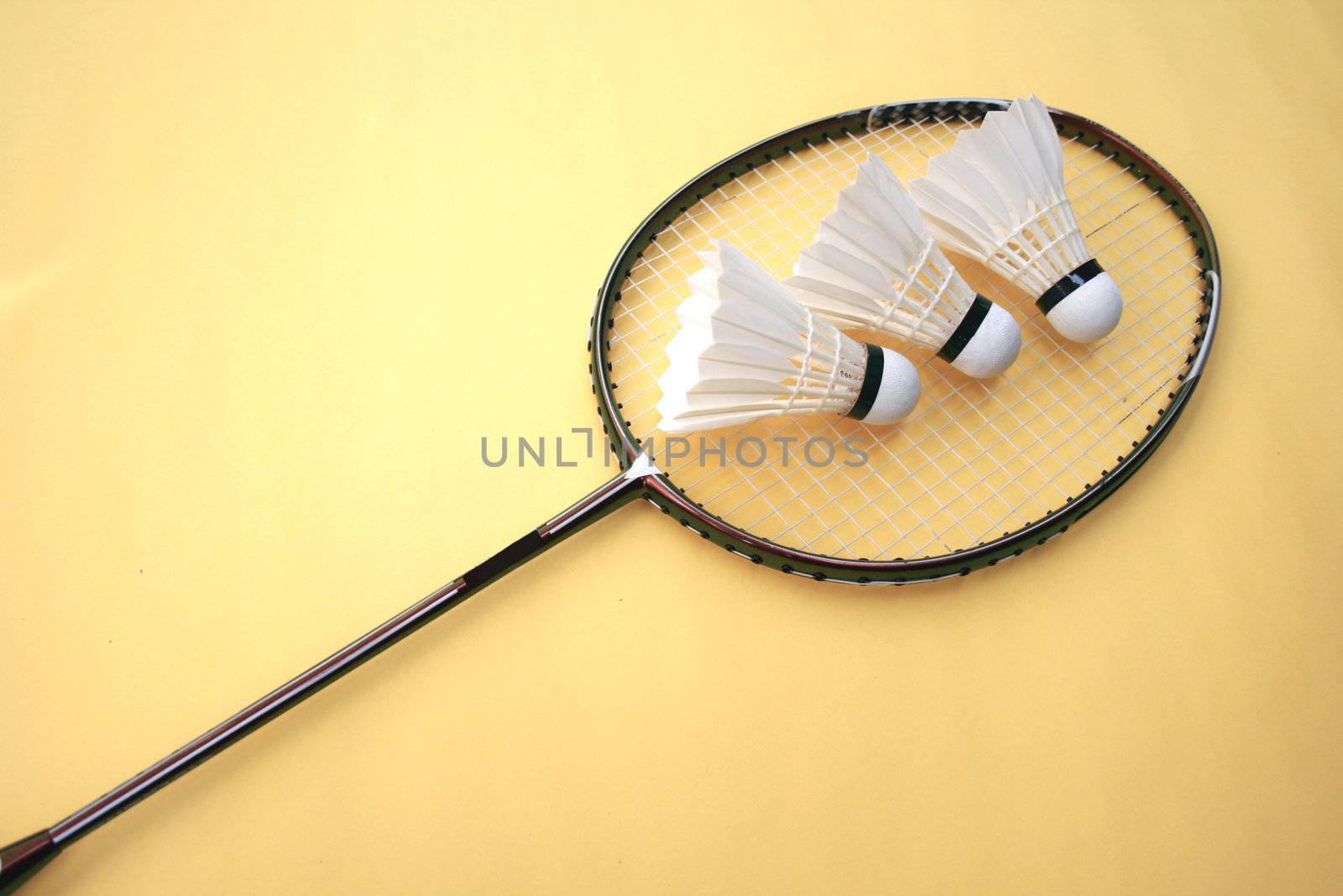 badminton racket and shuttlecocks by jonasbsl