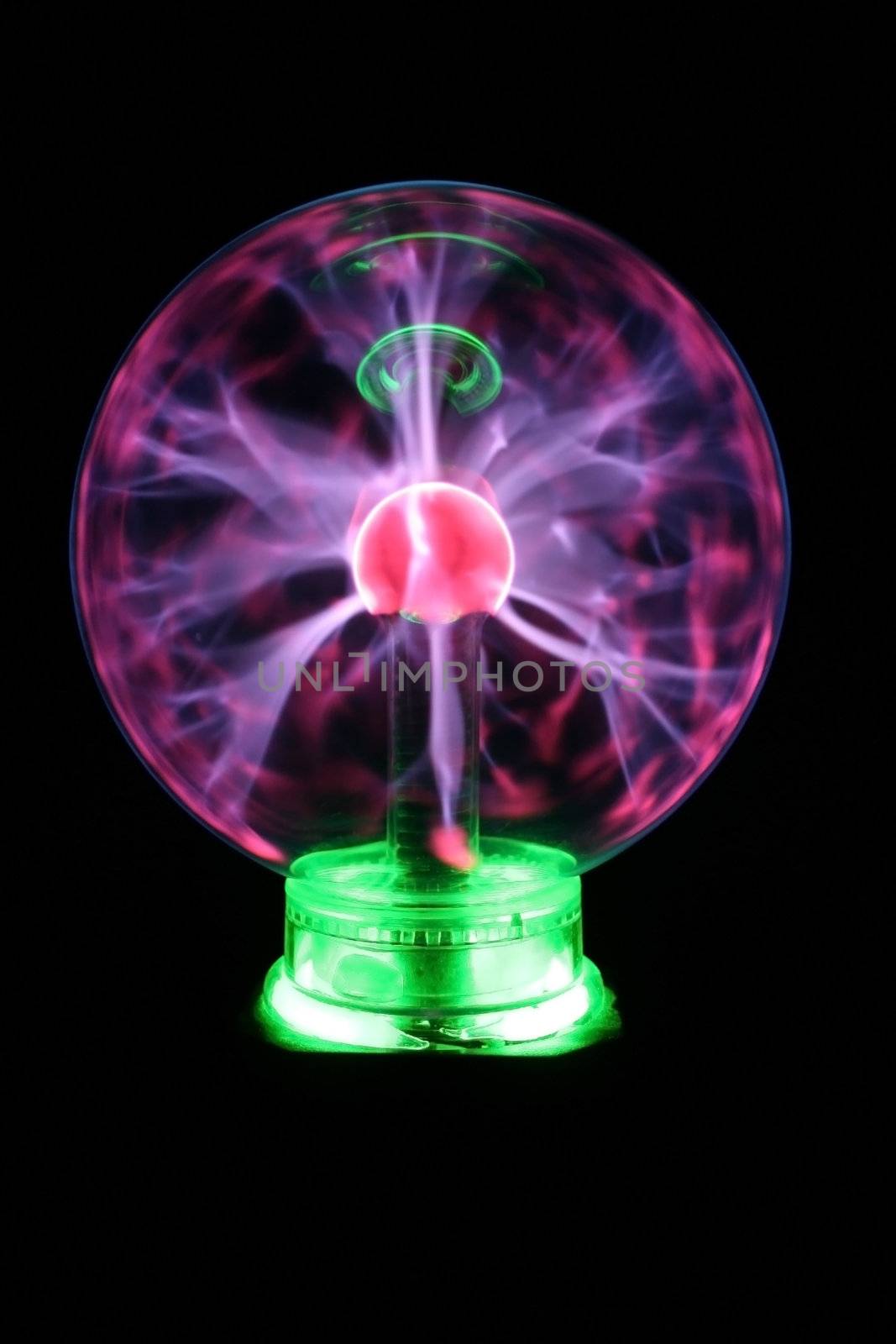 plasma ball with green neon lights
