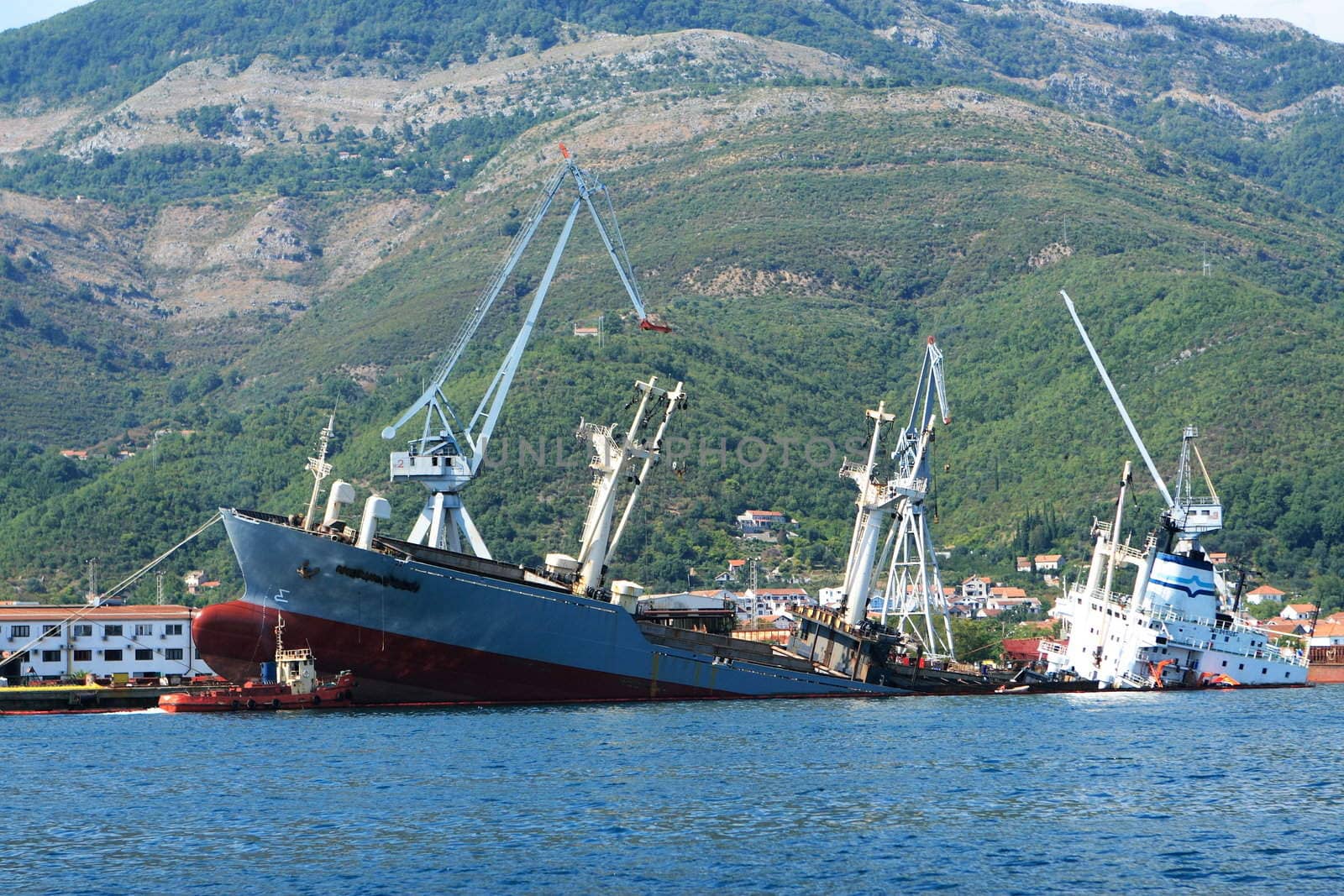 The sunk ship at a coast