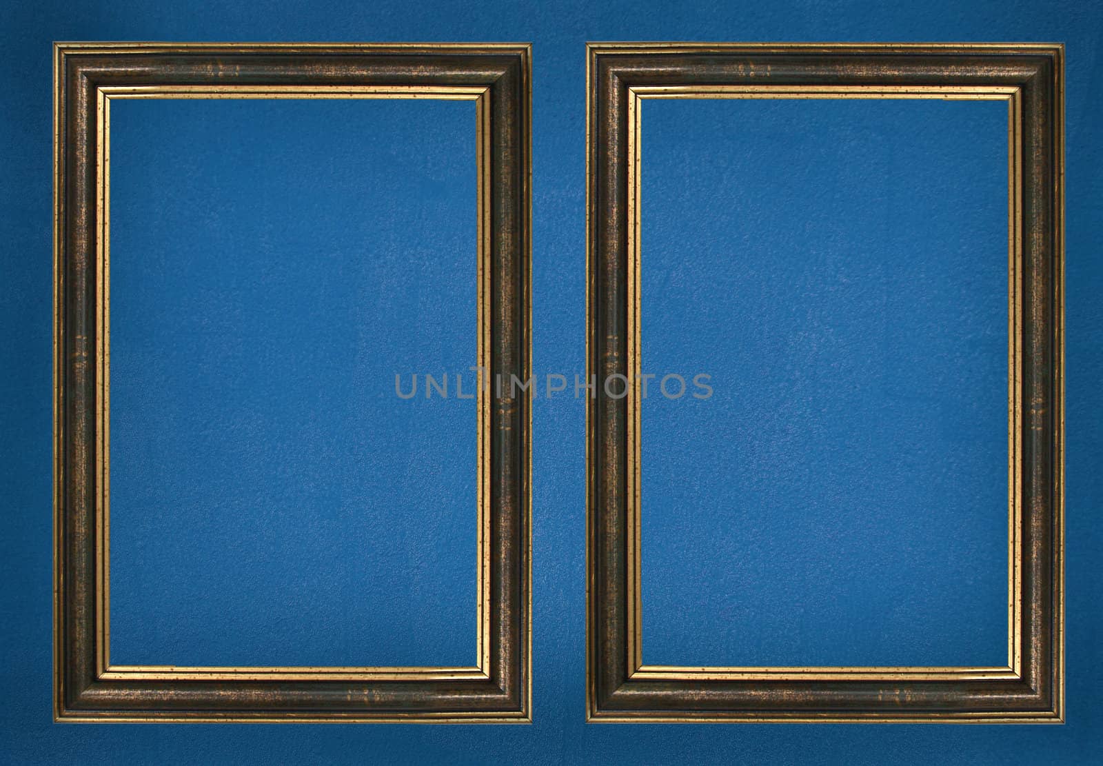 worn photo frame with golden lines. isolated. clipping path included