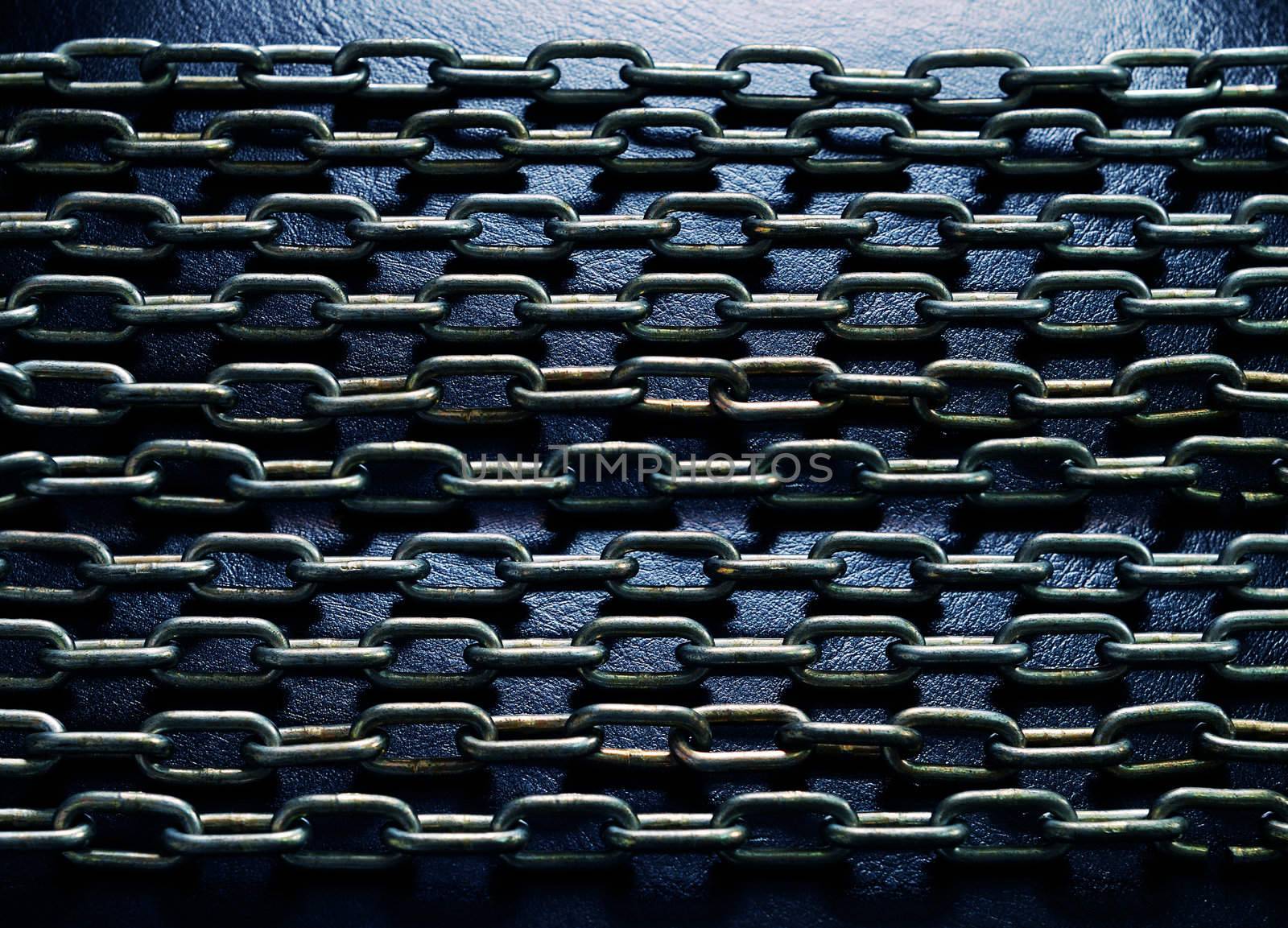 strong chains on the dark blue light. horizontal background