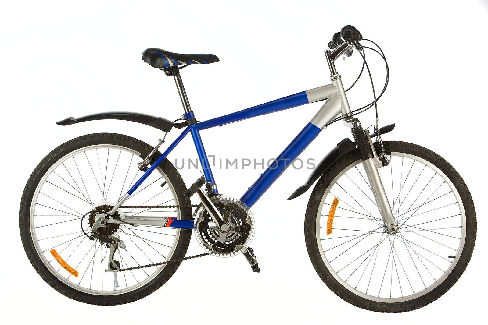 Two-wheeled bicycle close up on a white background
