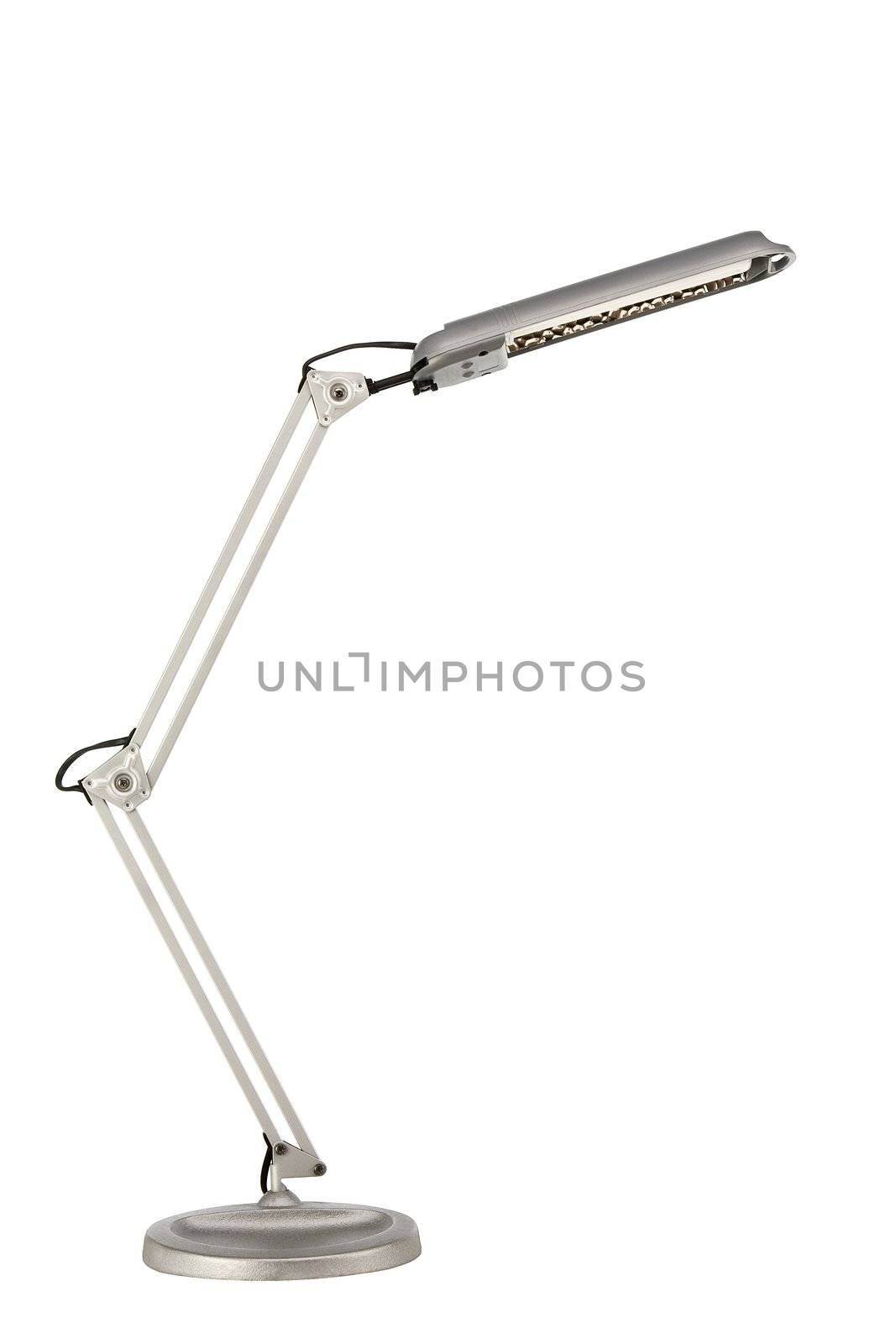 Silvery new desk lamp on a white background
