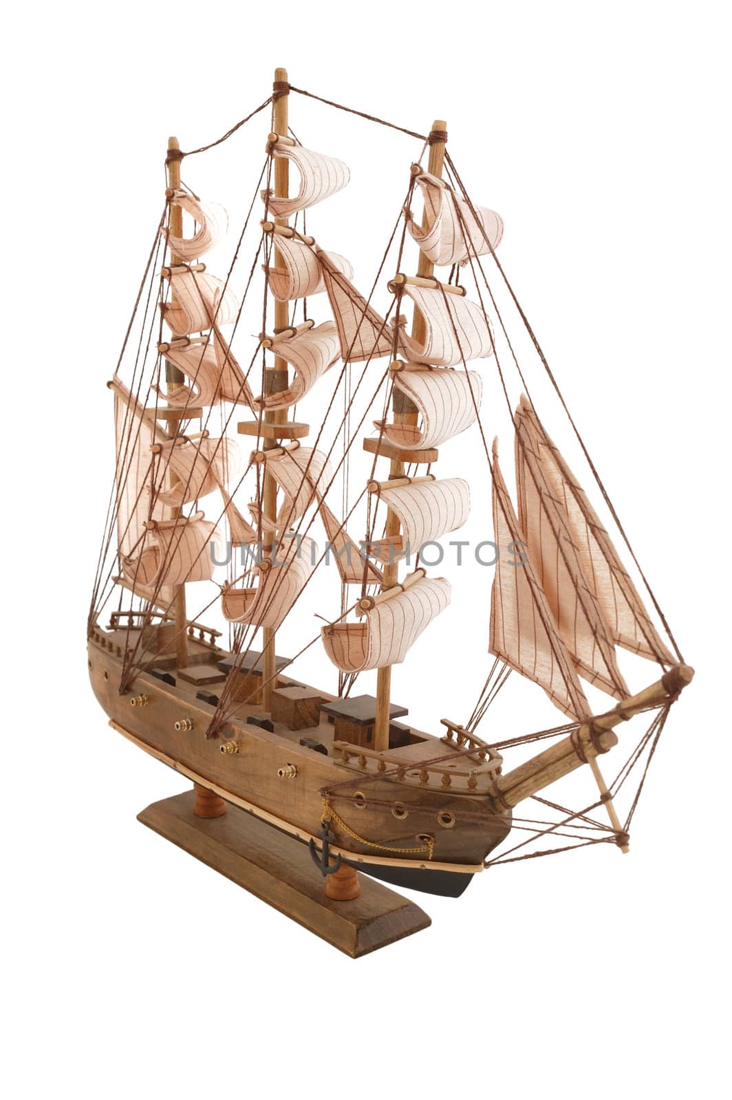 Antique ship-souvenir on white background