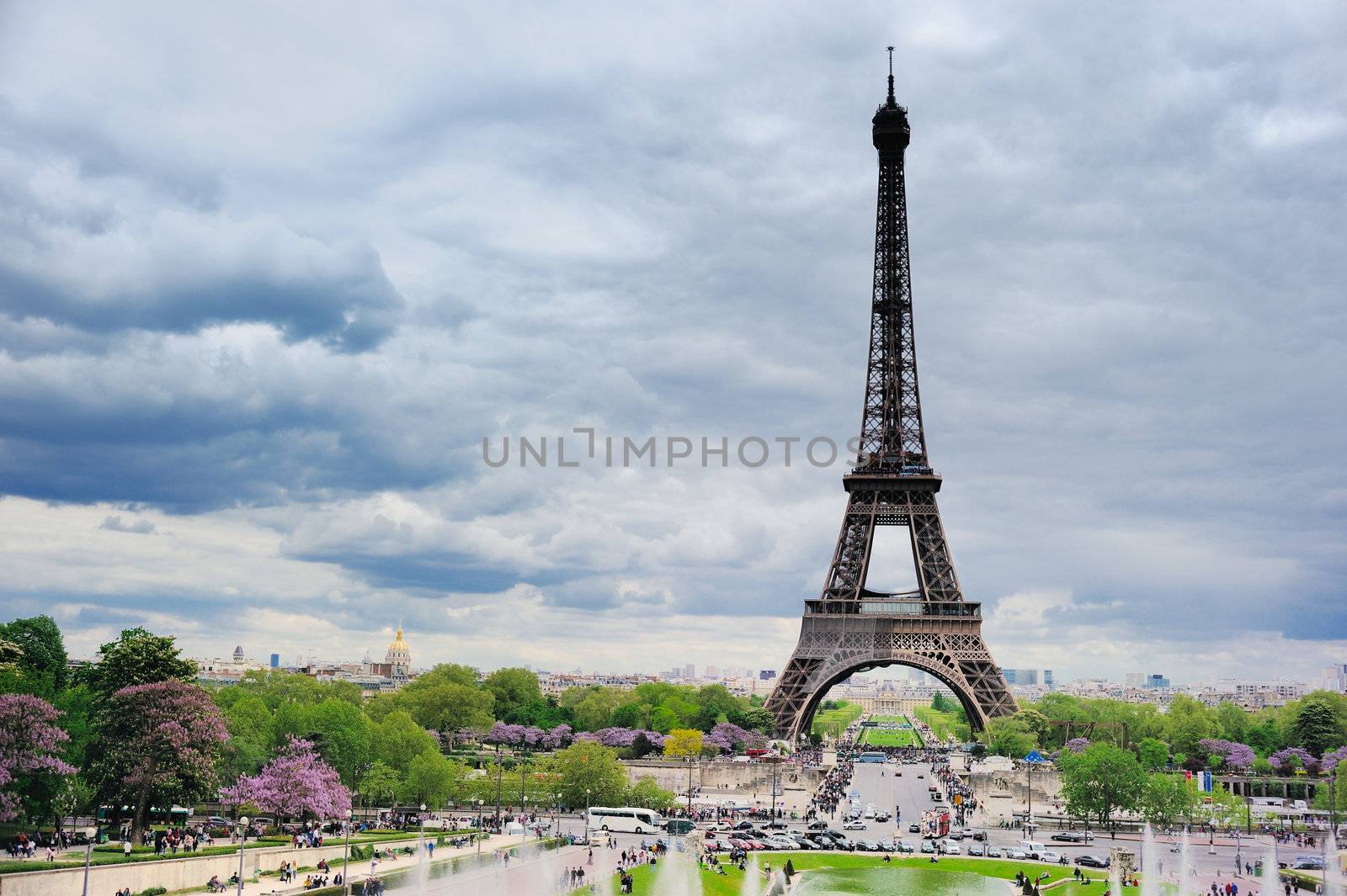 Panorama of the square with Eiffel tower in Paris