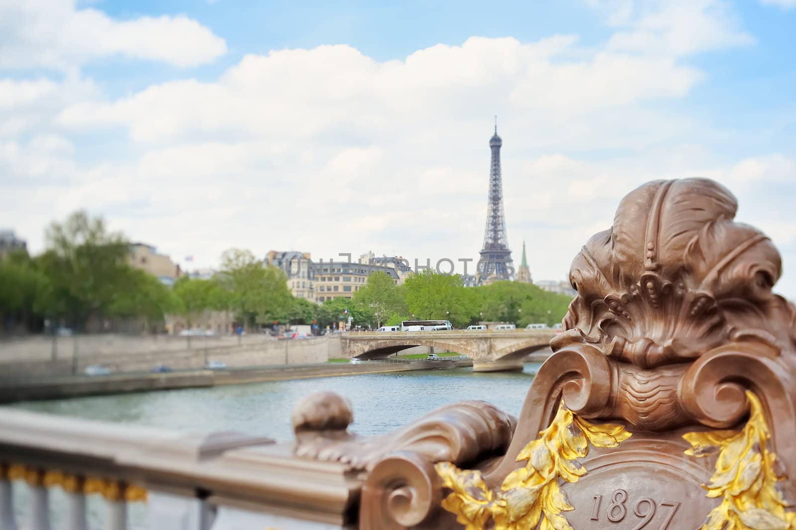 Cityscape and bridges on Seine in Paris. France