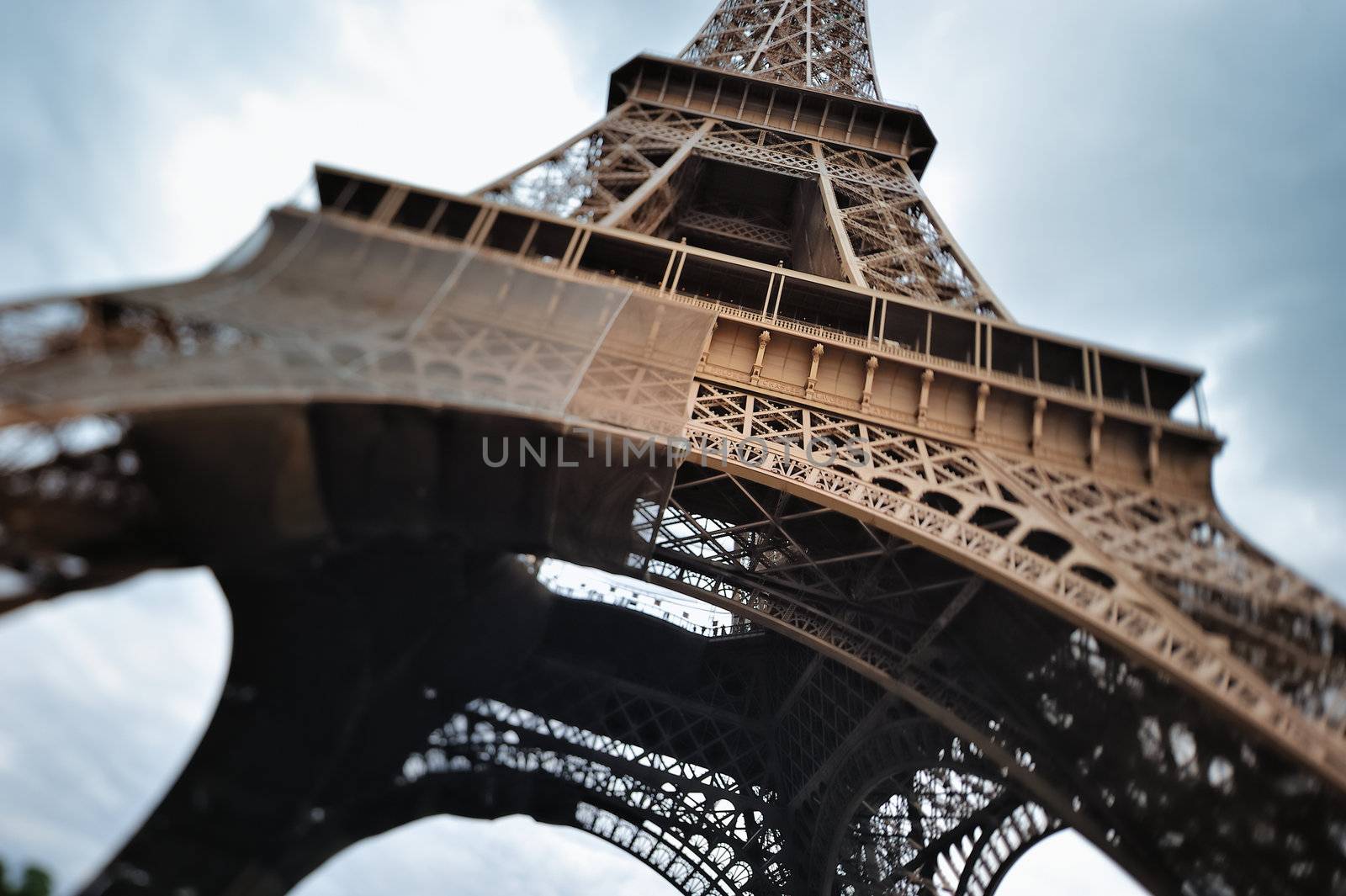Eiffel tower in lower position. Photo with tilt-shift lens