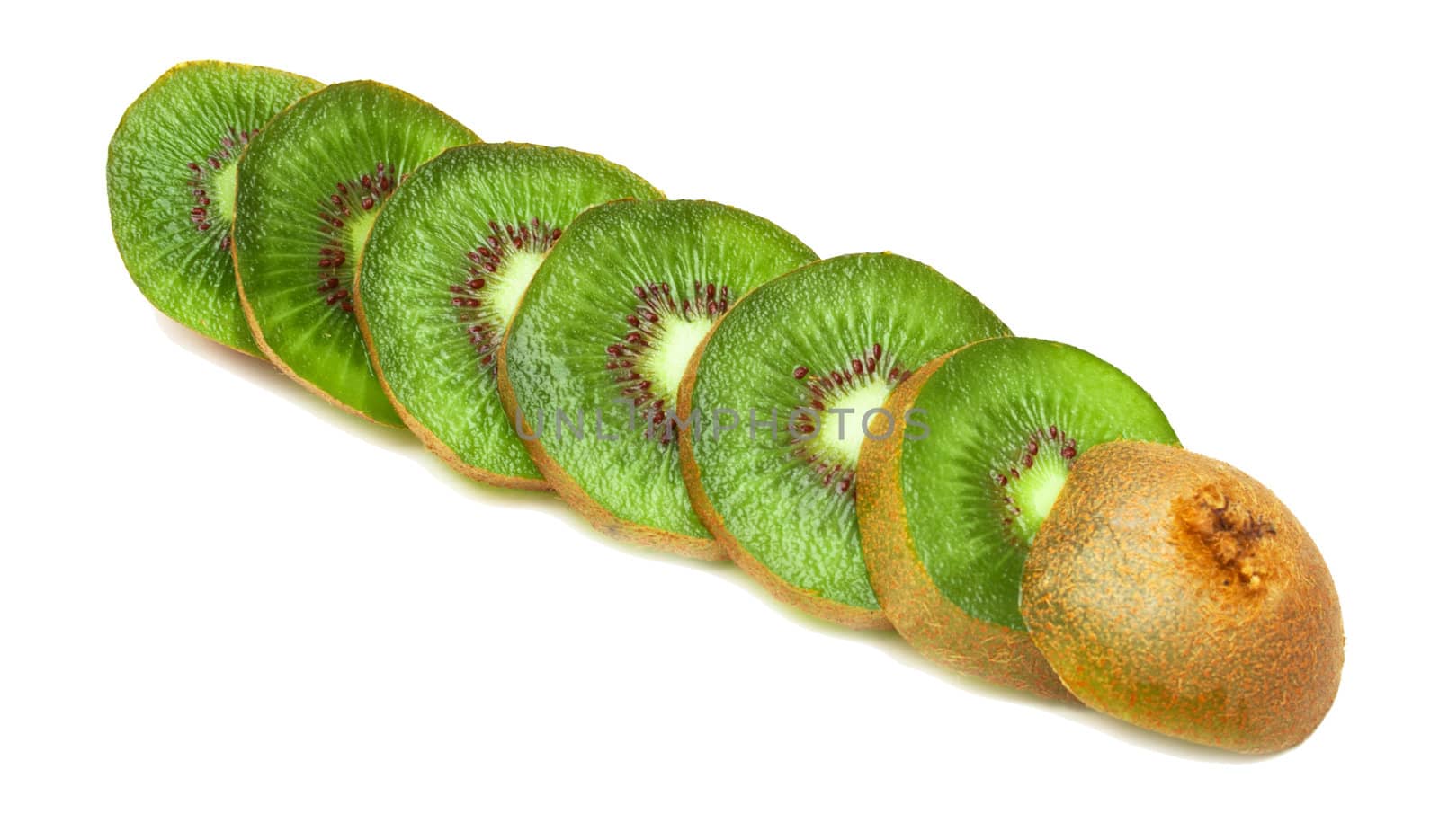 juicy fruit kiwi cut with segments on white background