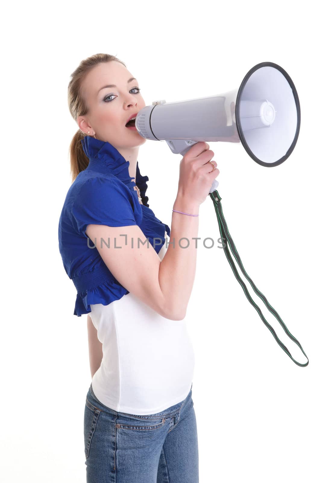 young woman with megaphone by clearviewstock