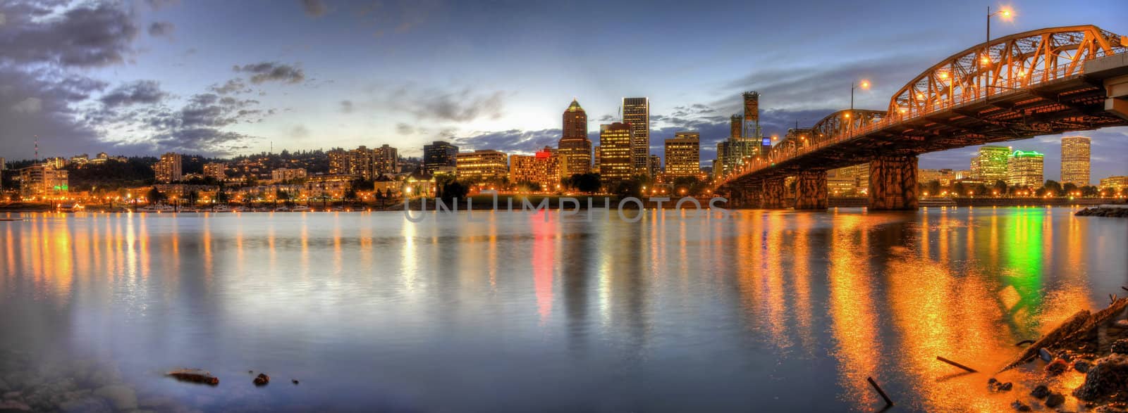 Portland Downtown Skyline Night Panorama 2 by Davidgn