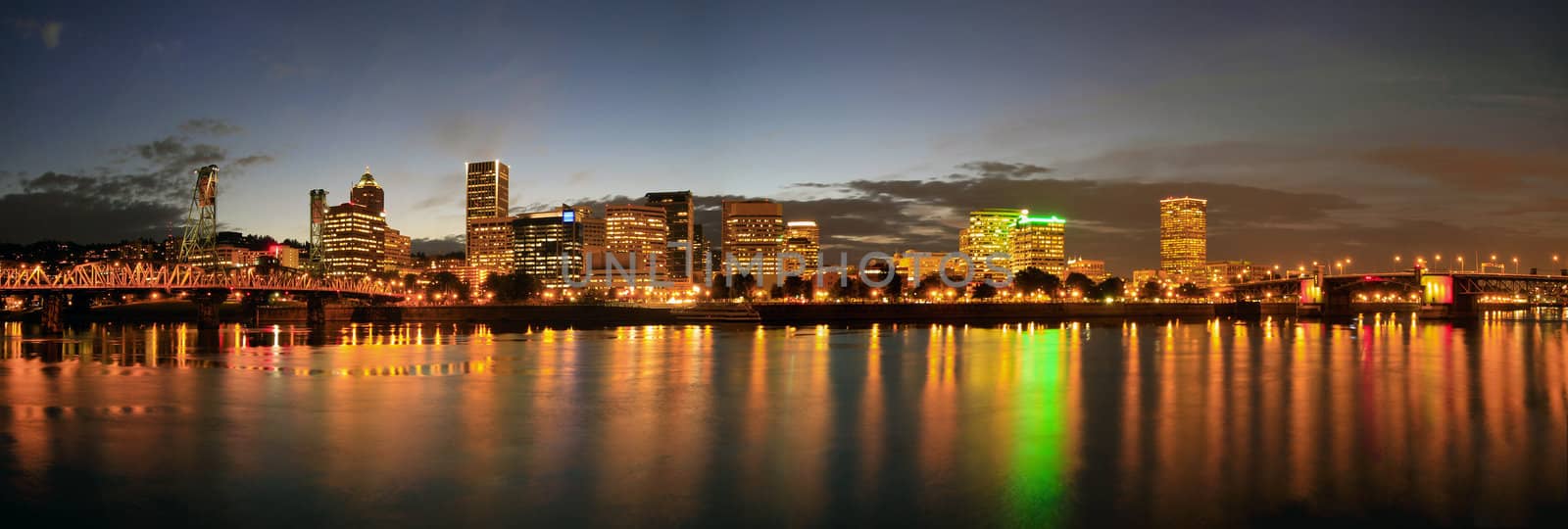 Portland Oregon Downtown Skyline at Night Panorama