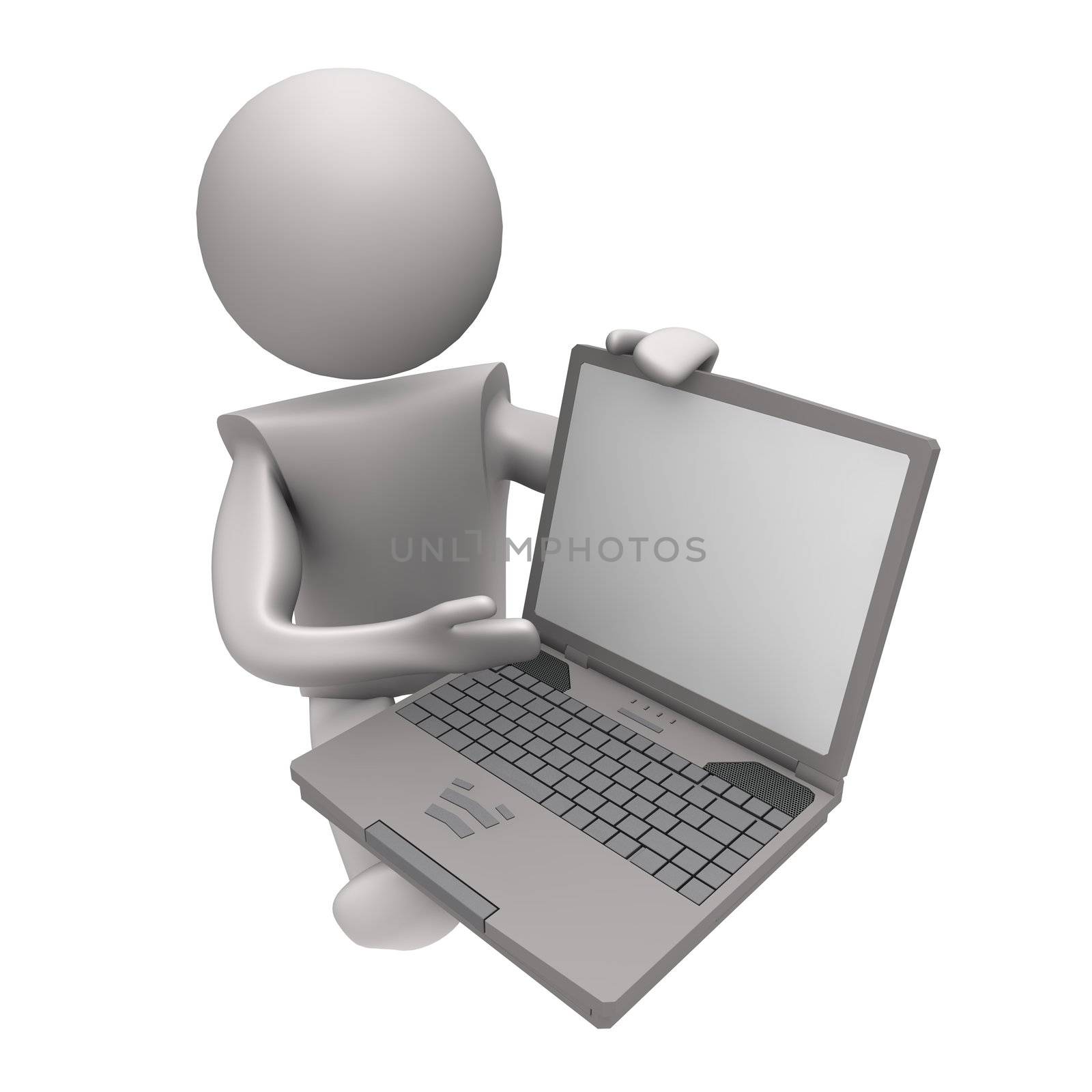 Figure people in action with laptop on white background